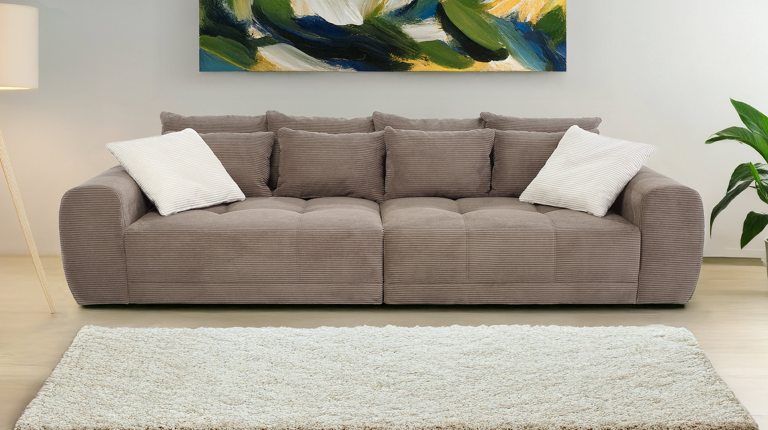 Big Sofa Cord taupe - 308 cm - Federkern - JANNI