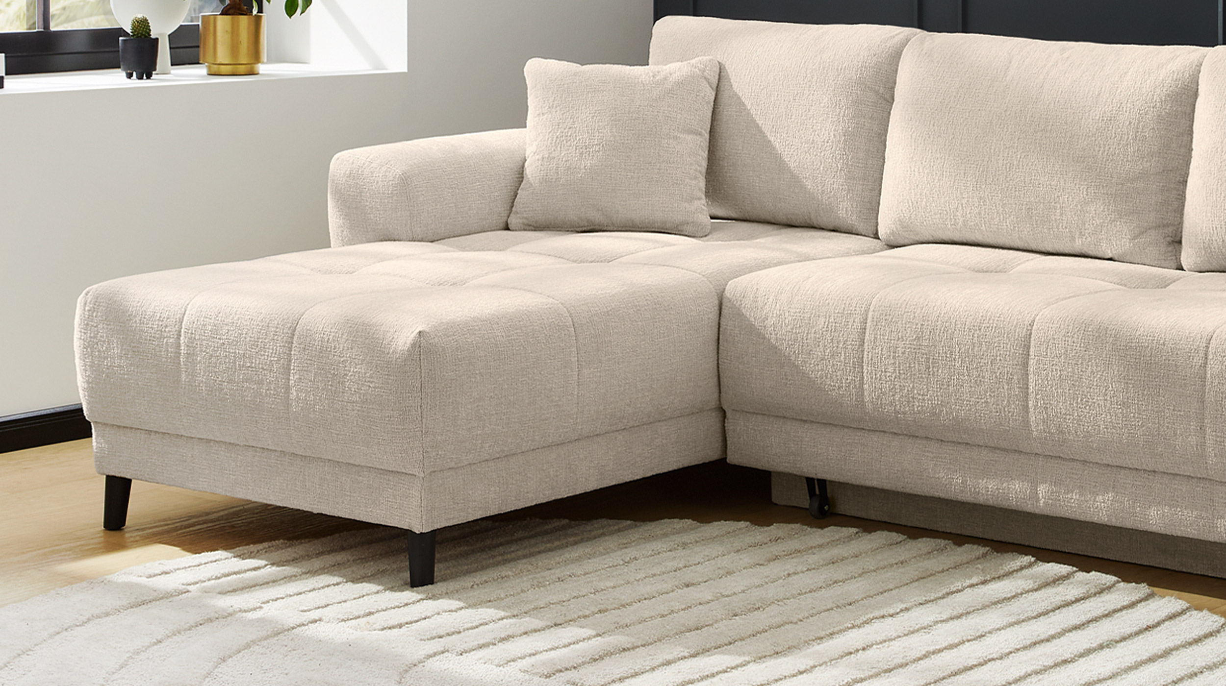 Ecksofa mit Schlaffunktion beige 251 x 172 cm - Bettkasten - BEVERLY 