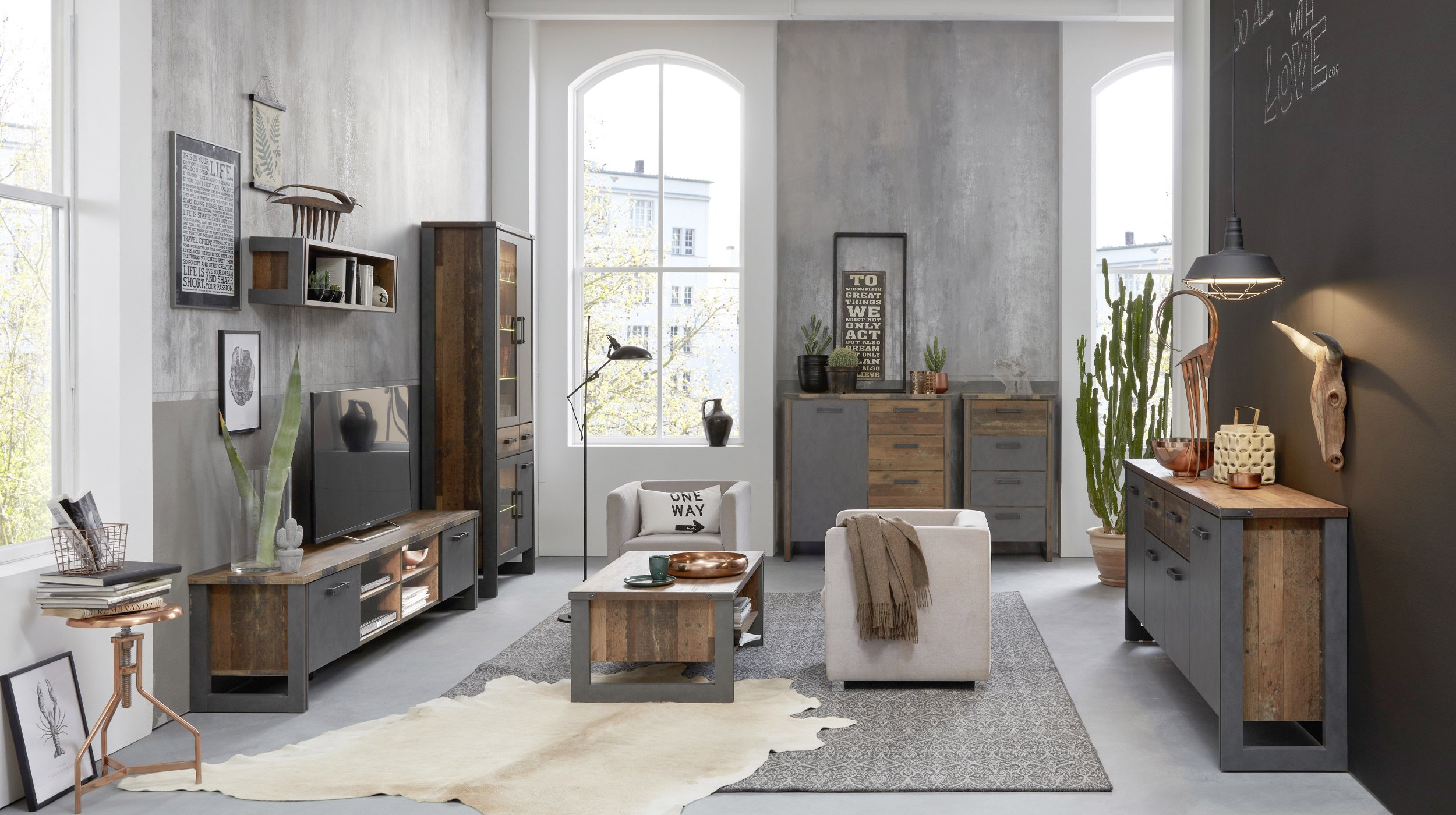 Vitrine Old Wood - Matera grau 212 cm - PRIME