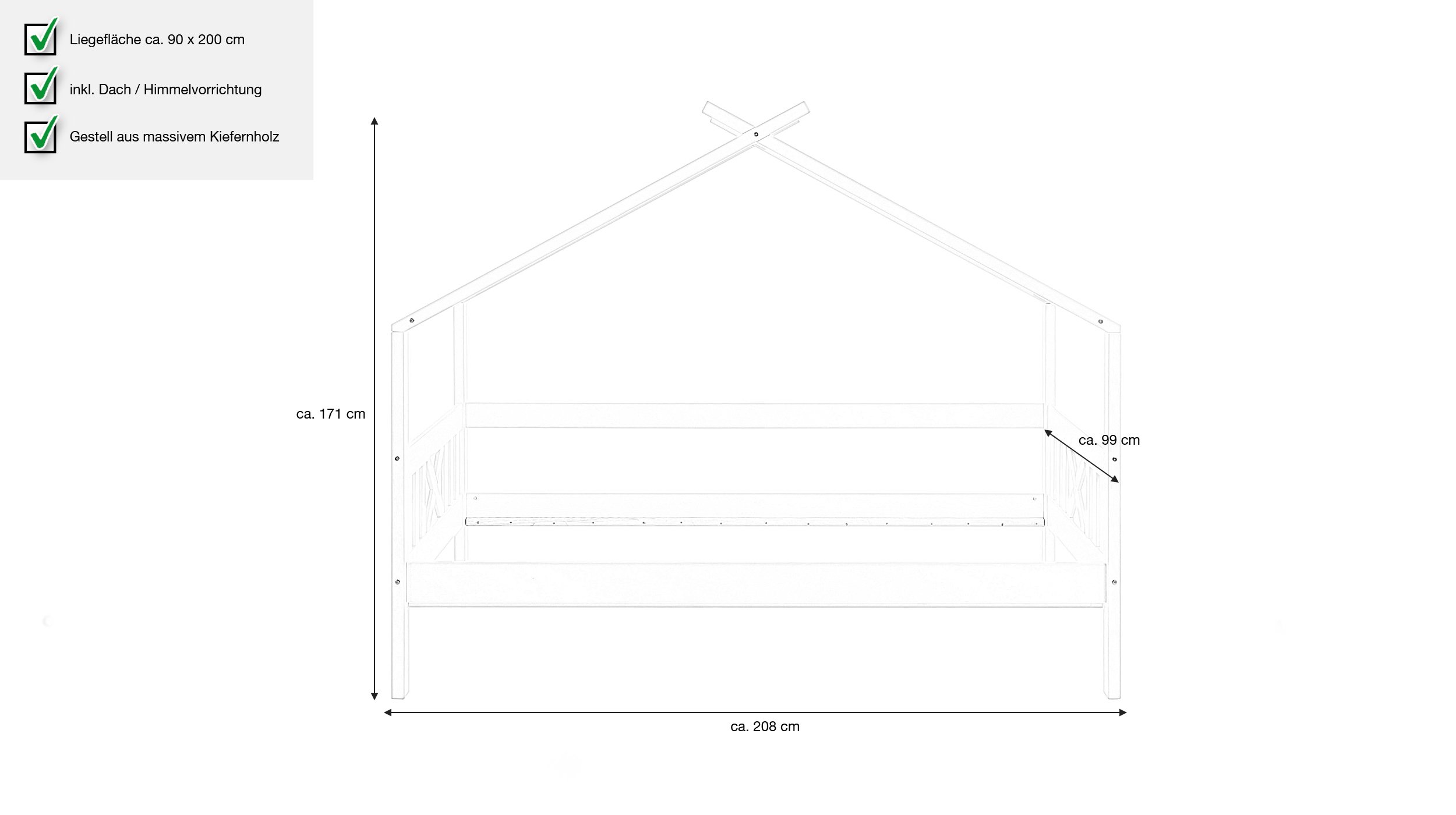 Spielbett 90 x 200 cm Kiefer massiv weiß - JULETTA