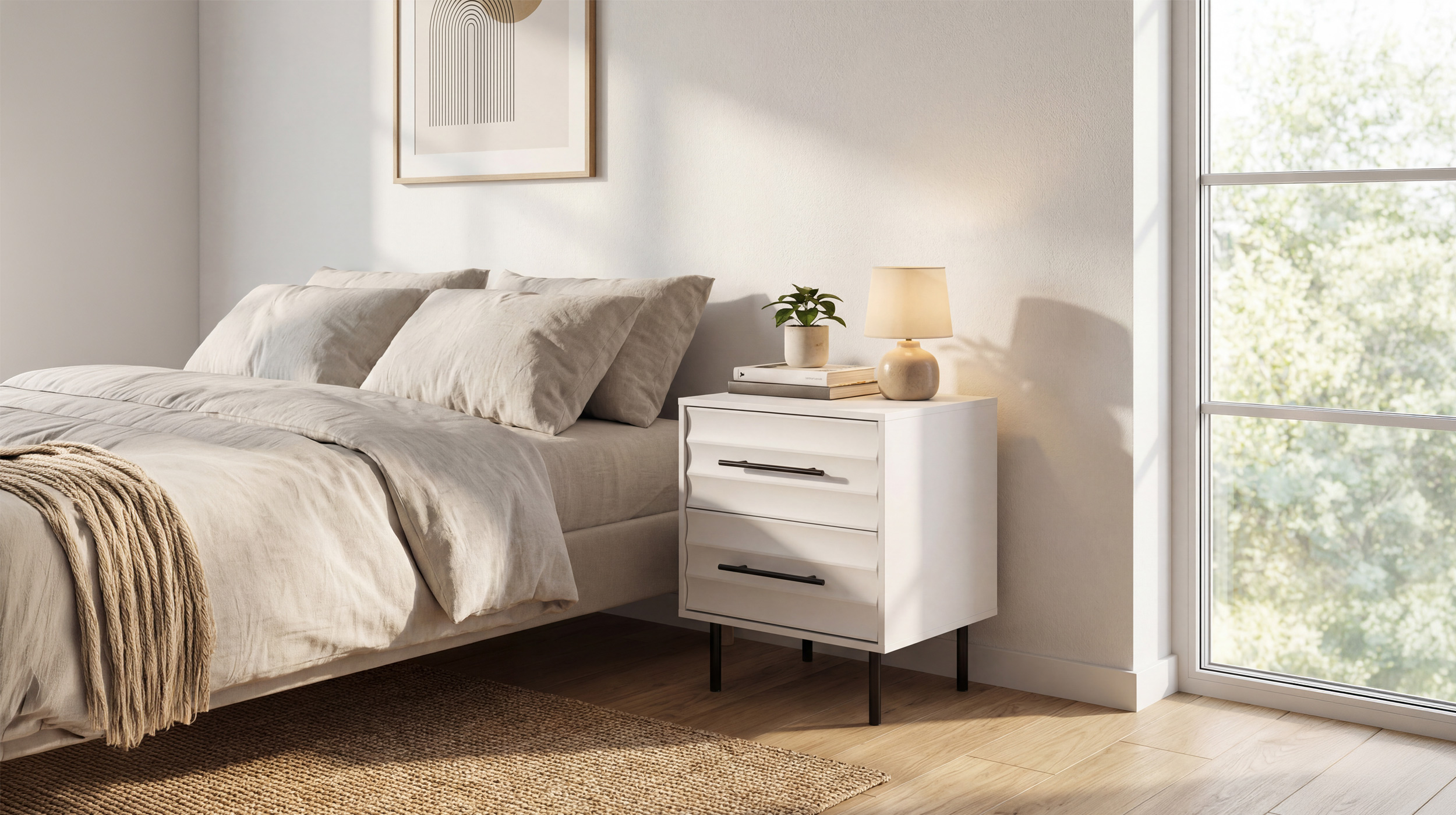 Nachttisch weiß 40 x 39 cm - 2 Schubladen - FALUN