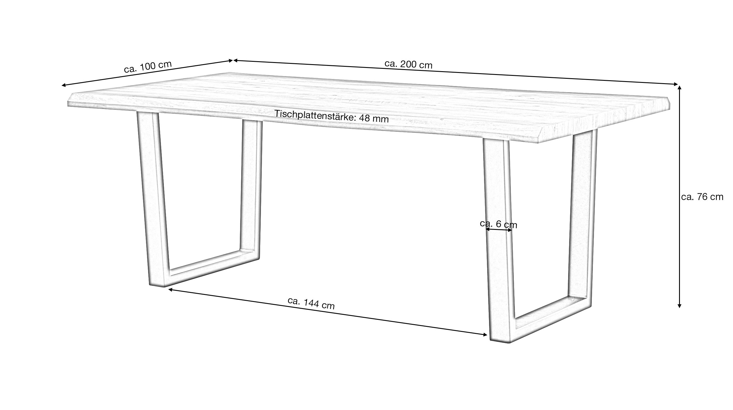 Esstisch Baumkantentisch 200 x 100 cm Akazie - TALENA