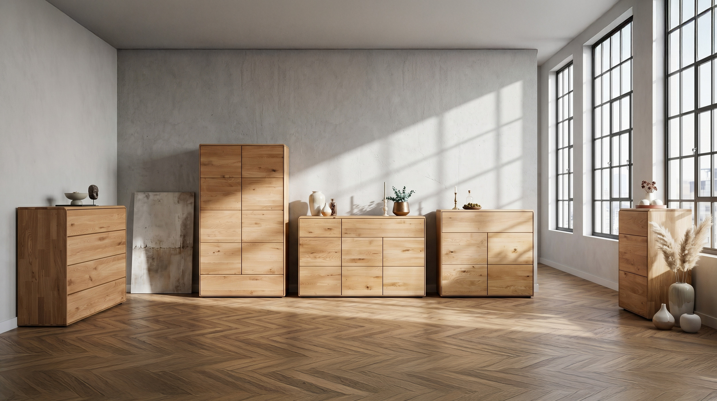 Kommode mit 4 Schubladen Wildeiche massiv geölt 100 cm - SKOV 