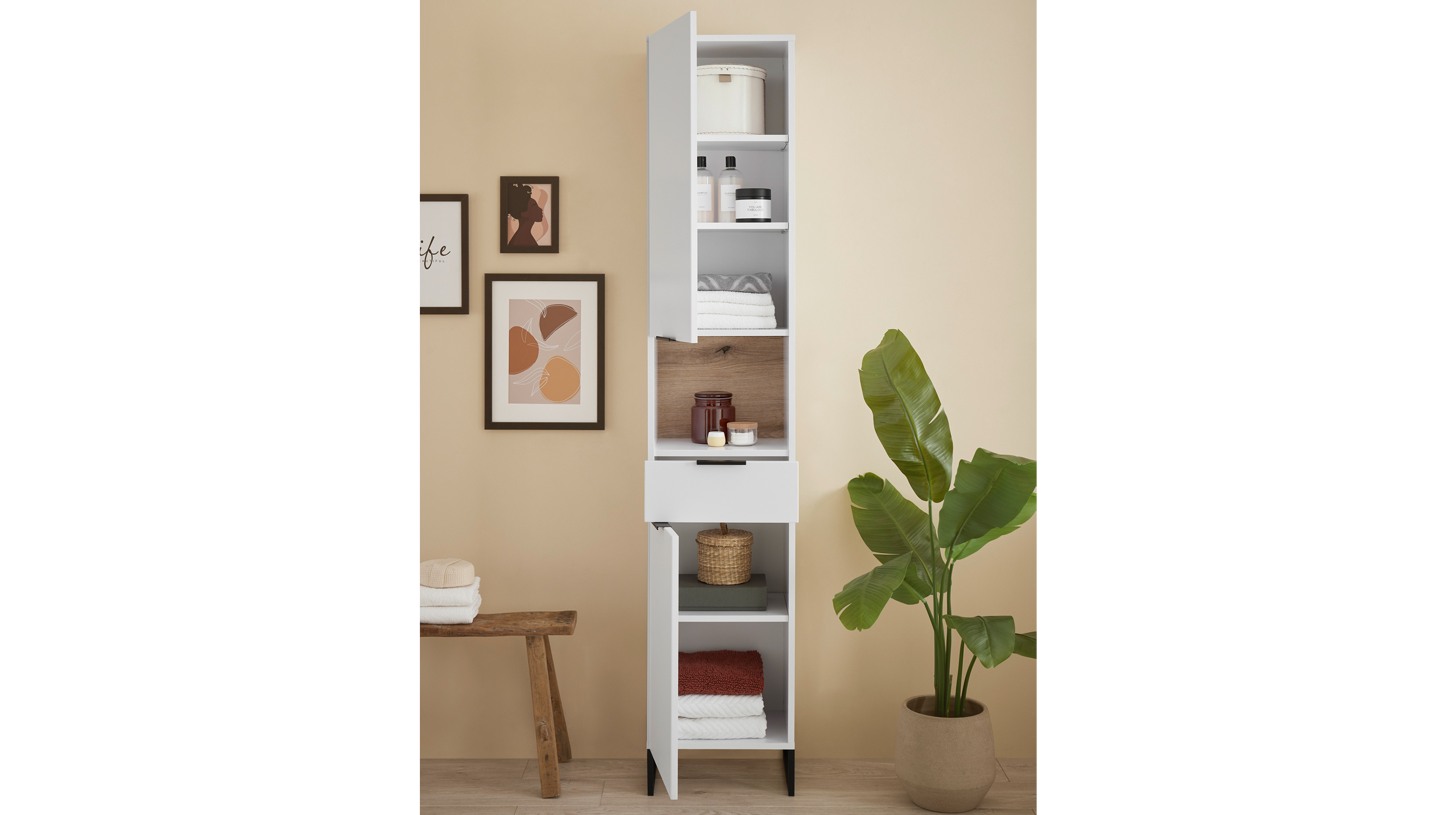 Bad Hochschrank weiß Eiche 2 Türen 195 cm - DALIA