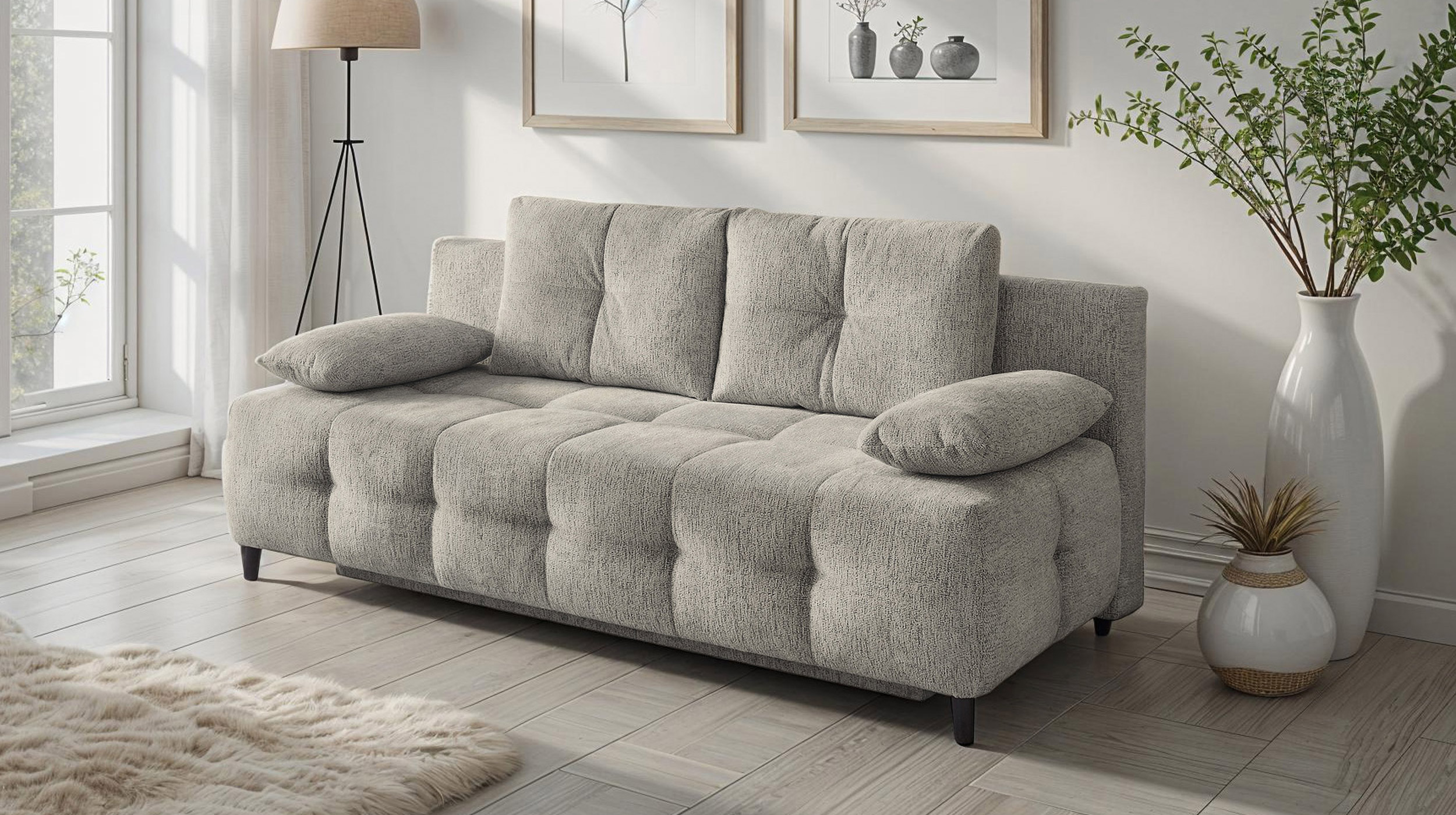 Schlafsofa grau 207 cm mit Bettkasten Federkern - PHIL 