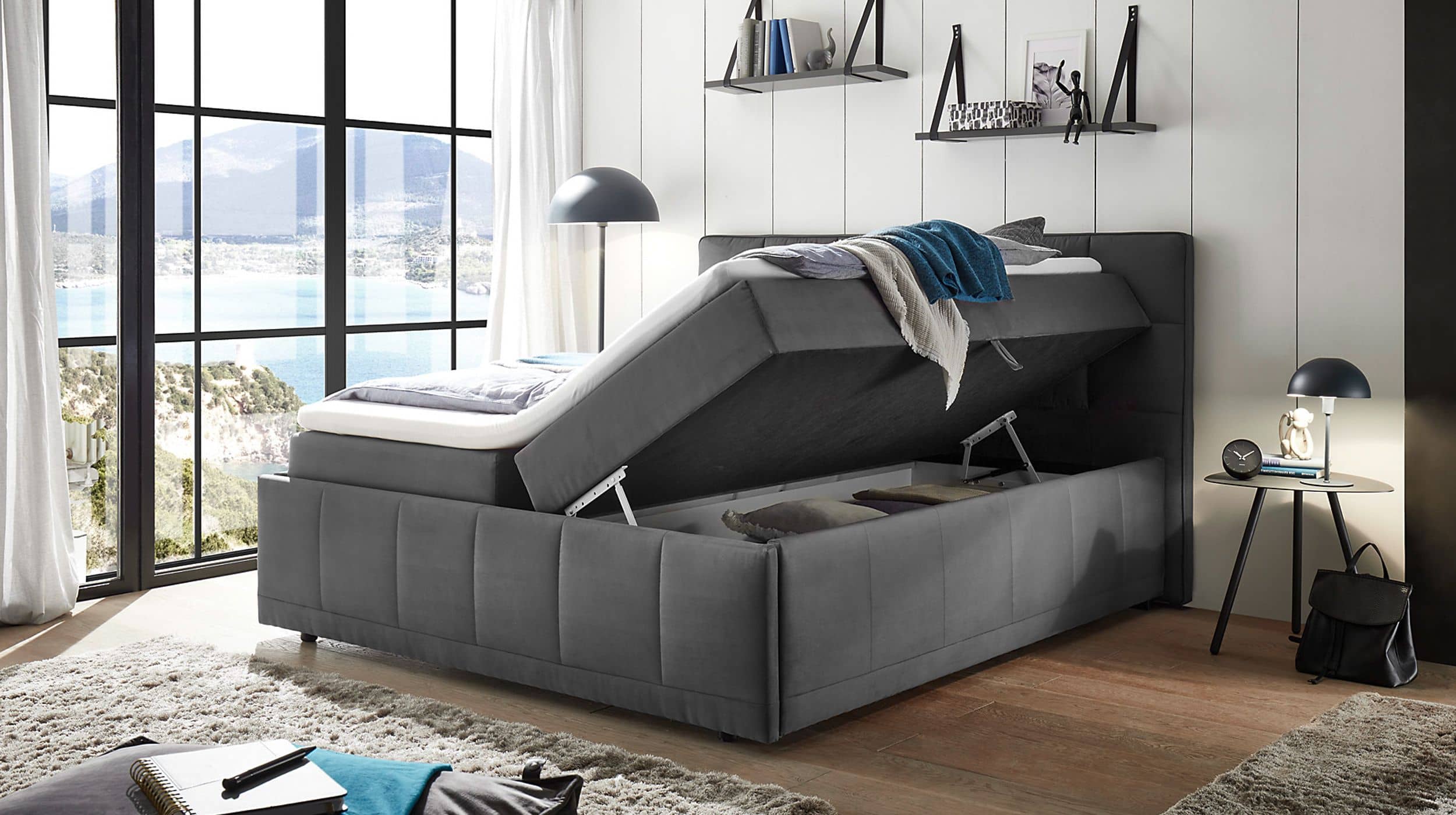 Boxbett 180 x 200 cm anthrazit mit Bettkasten - FULHAM