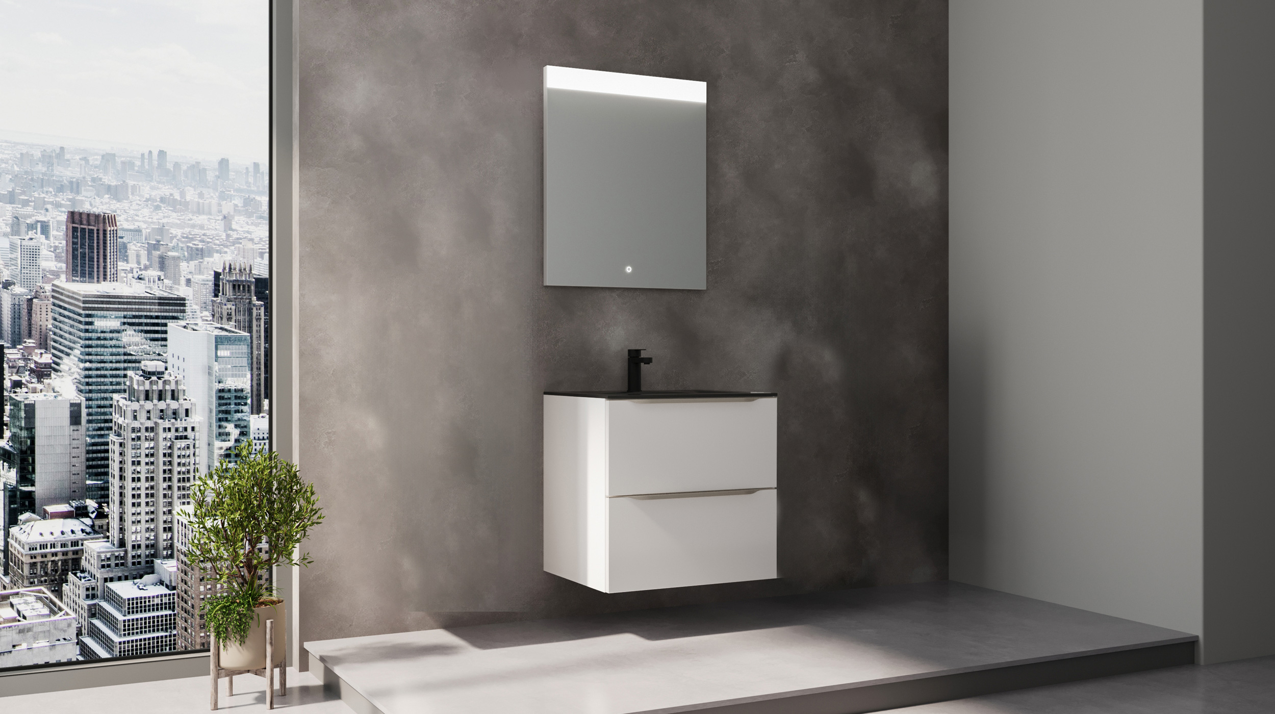 Badmöbel-Set weiß Glanz - 2-Teile - Waschtisch 60 cm - FRANA