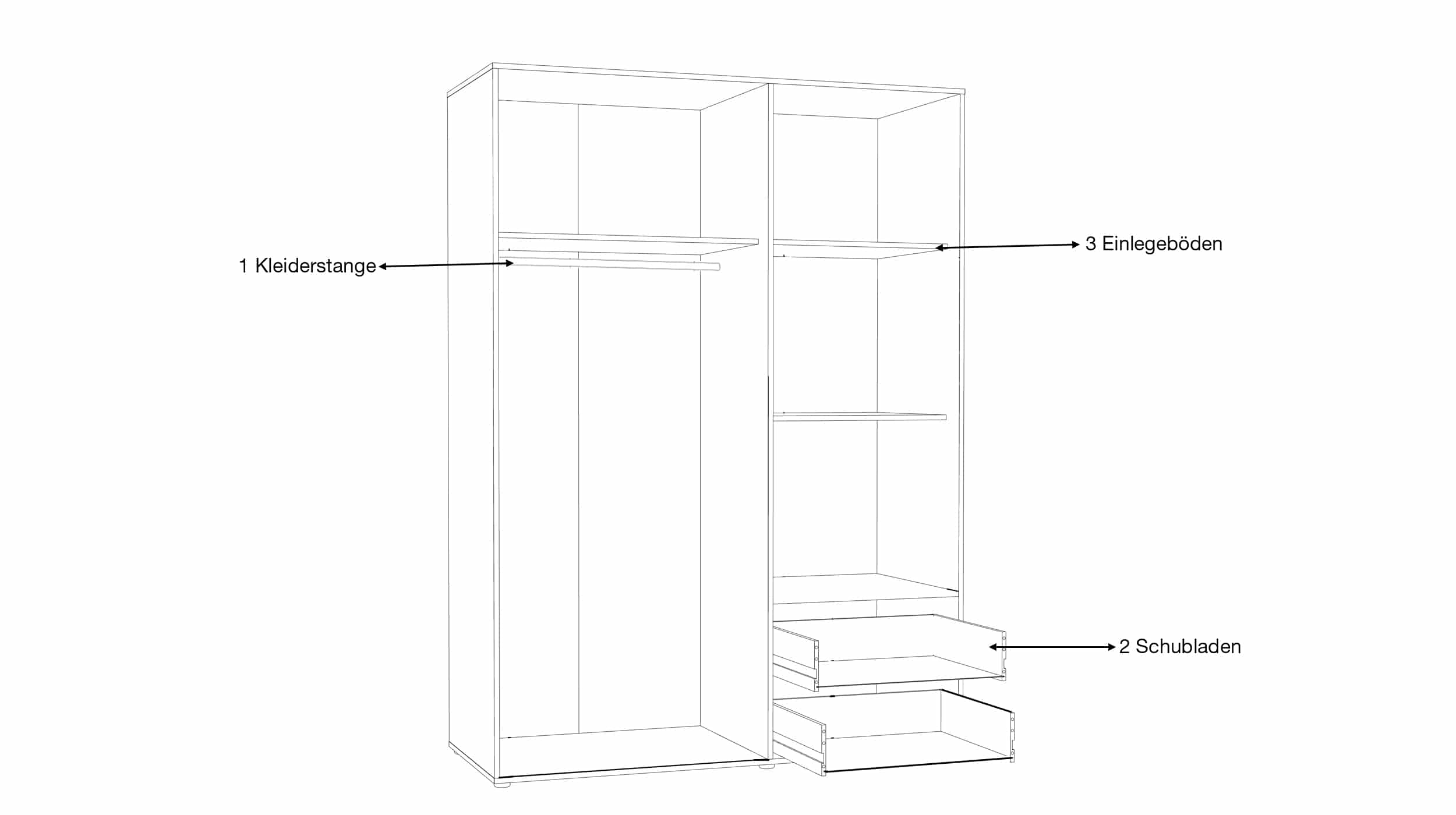 Kleiderschrank weiß - Betonoptik 144 cm 3-türig - MOKKARIS