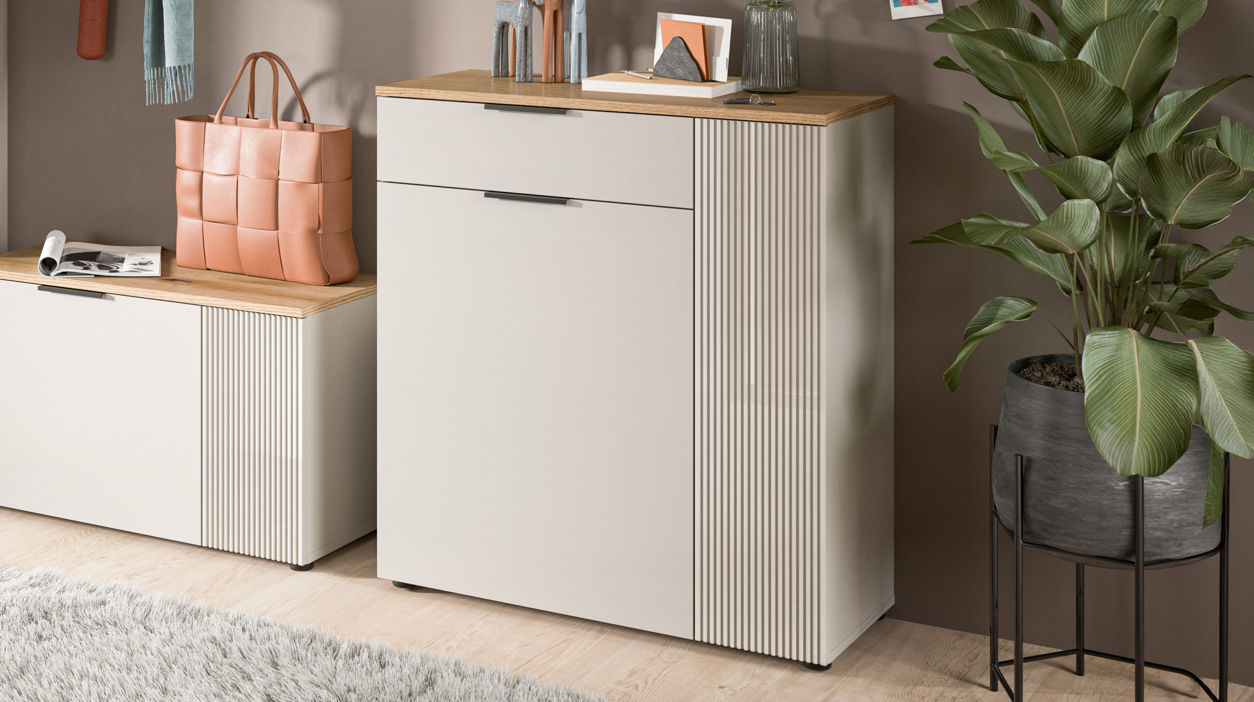 Kommode mit Schublade beige Evoke Eiche 80 cm - SLIDE