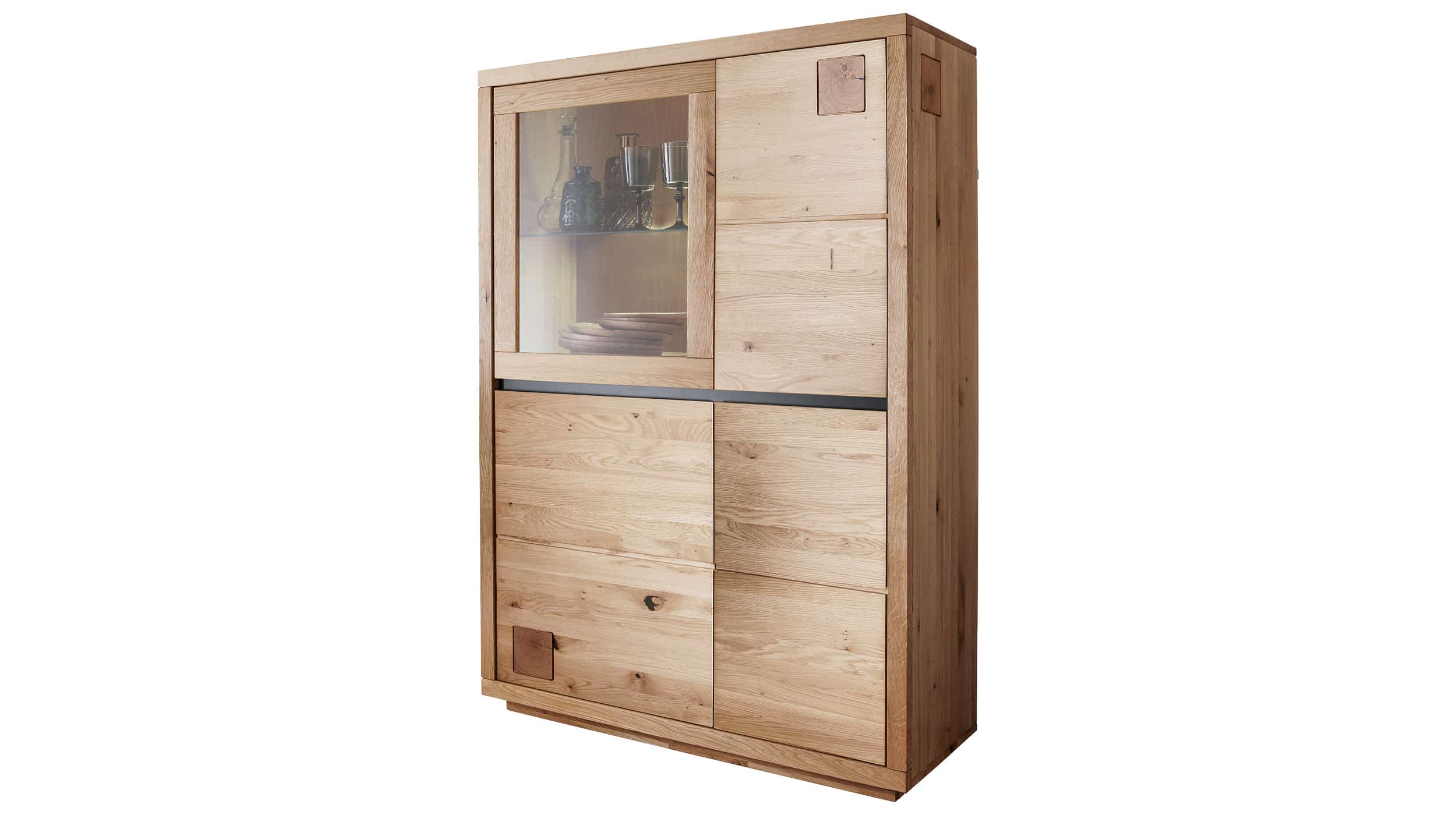 Highboard mit Glastür Wildeiche massiv geölt 103 cm - GIRONA