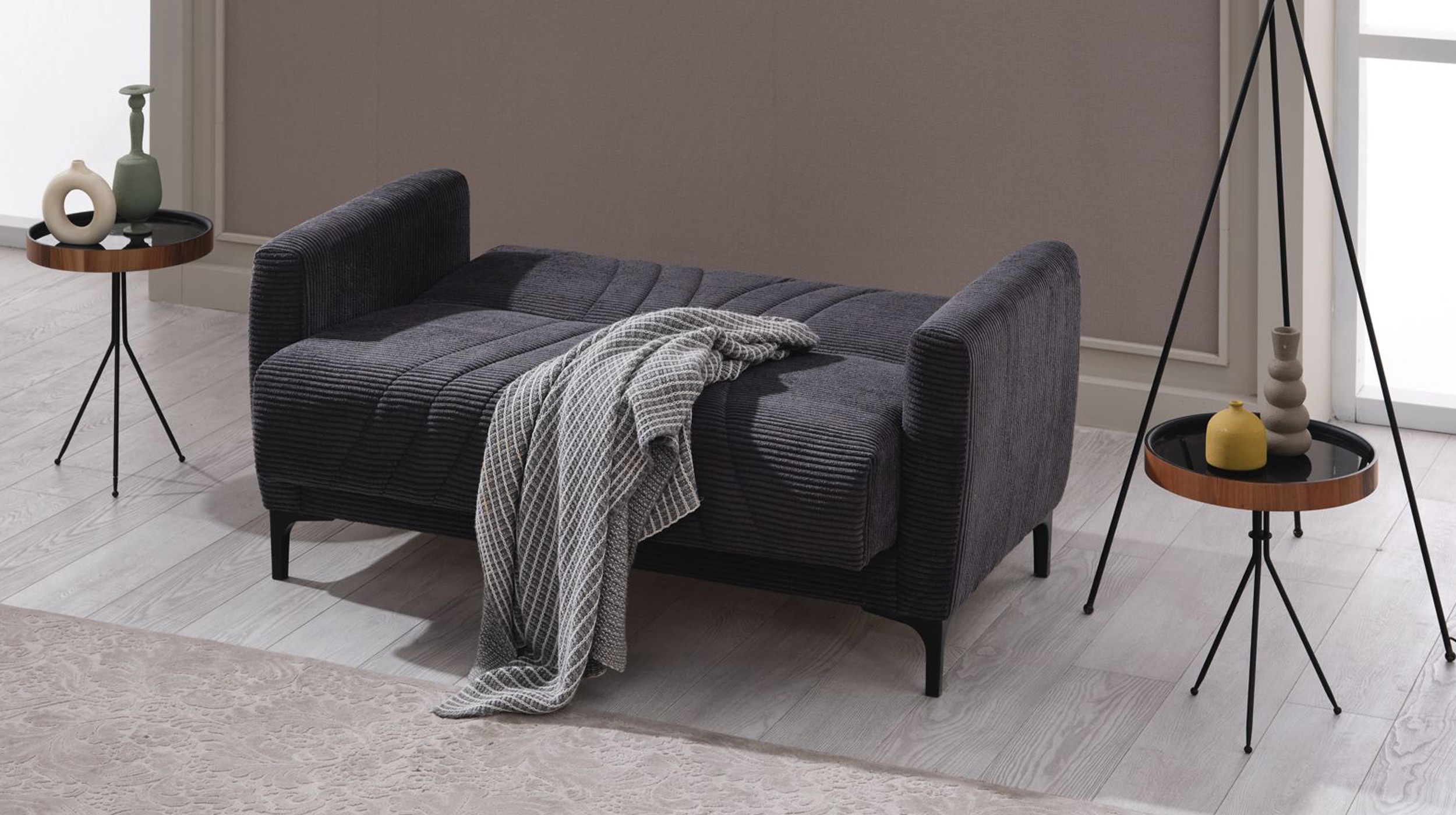 Einzelsofa Cord mit Schlaffunktion 143 cm 2-Sitzer - anthrazit - COMADIO 