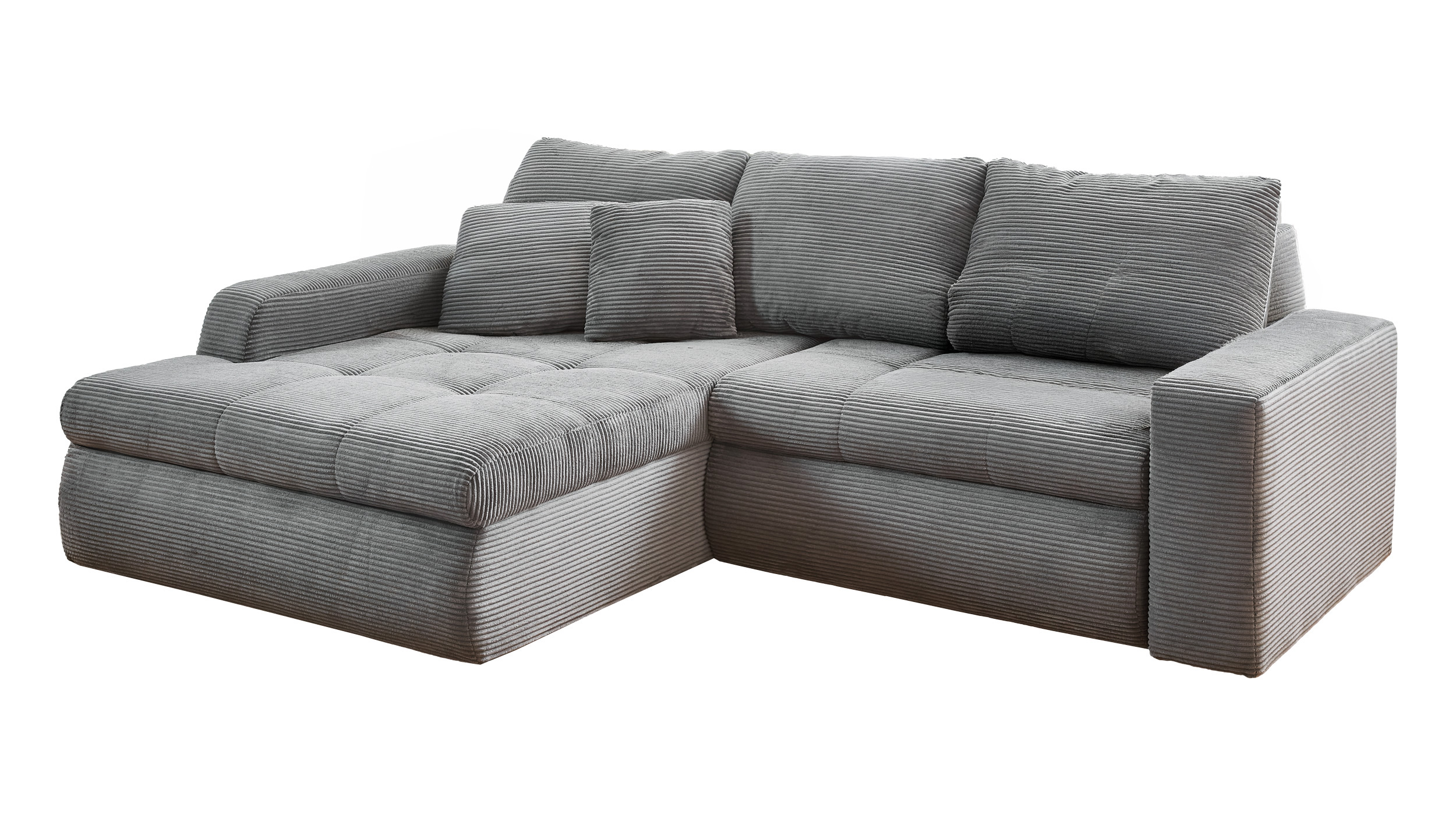 Ecksofa Cord Schlaffunktion Bettkasten grau 241 cm - LUNO