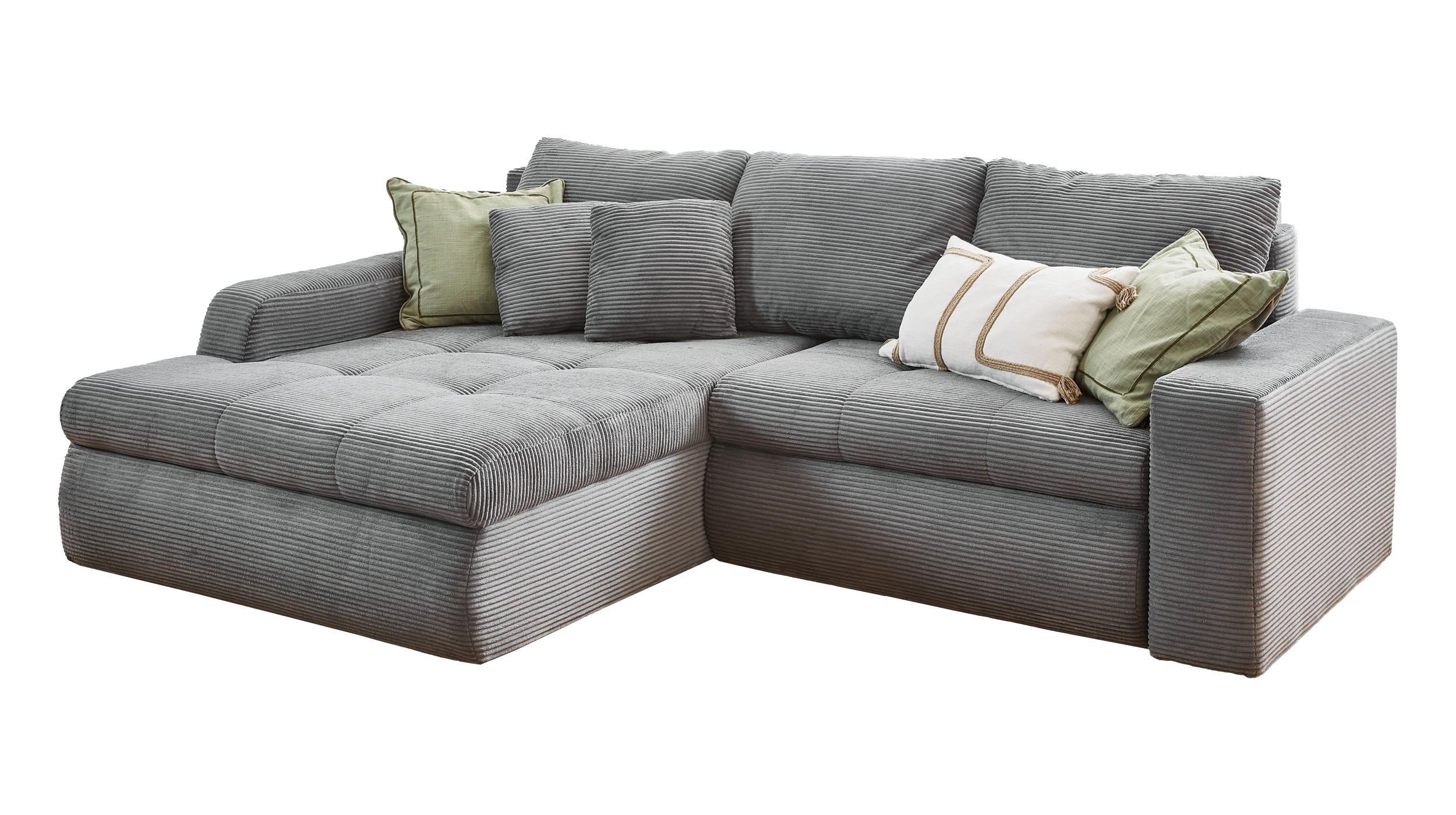 Ecksofa Cord grau mit Schlaffunktion 241 x 175 cm - LUNO