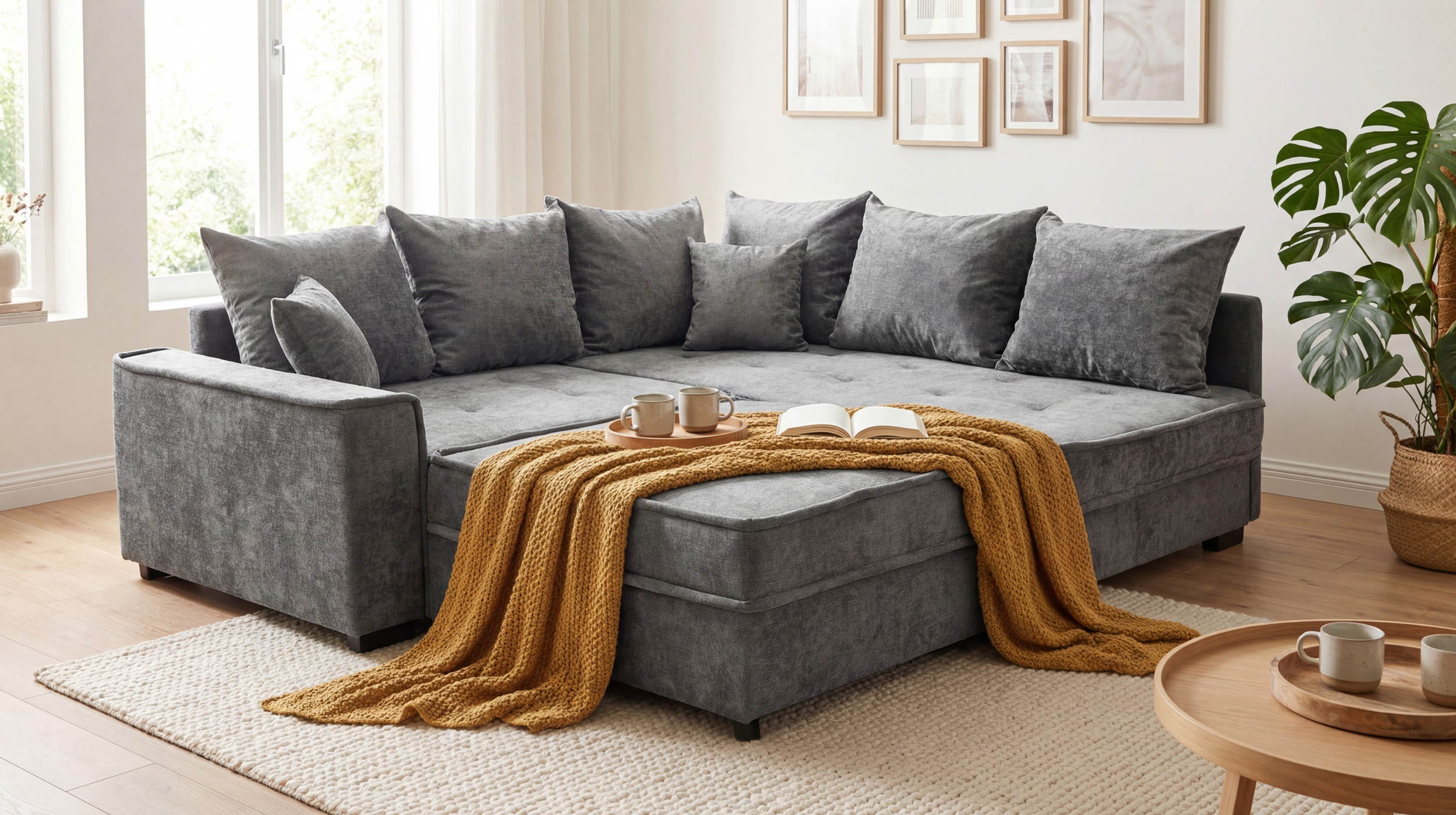 Hocker Sitzhocker 104 x 89 cm Chenille anthrazit - MONTEVIDEO