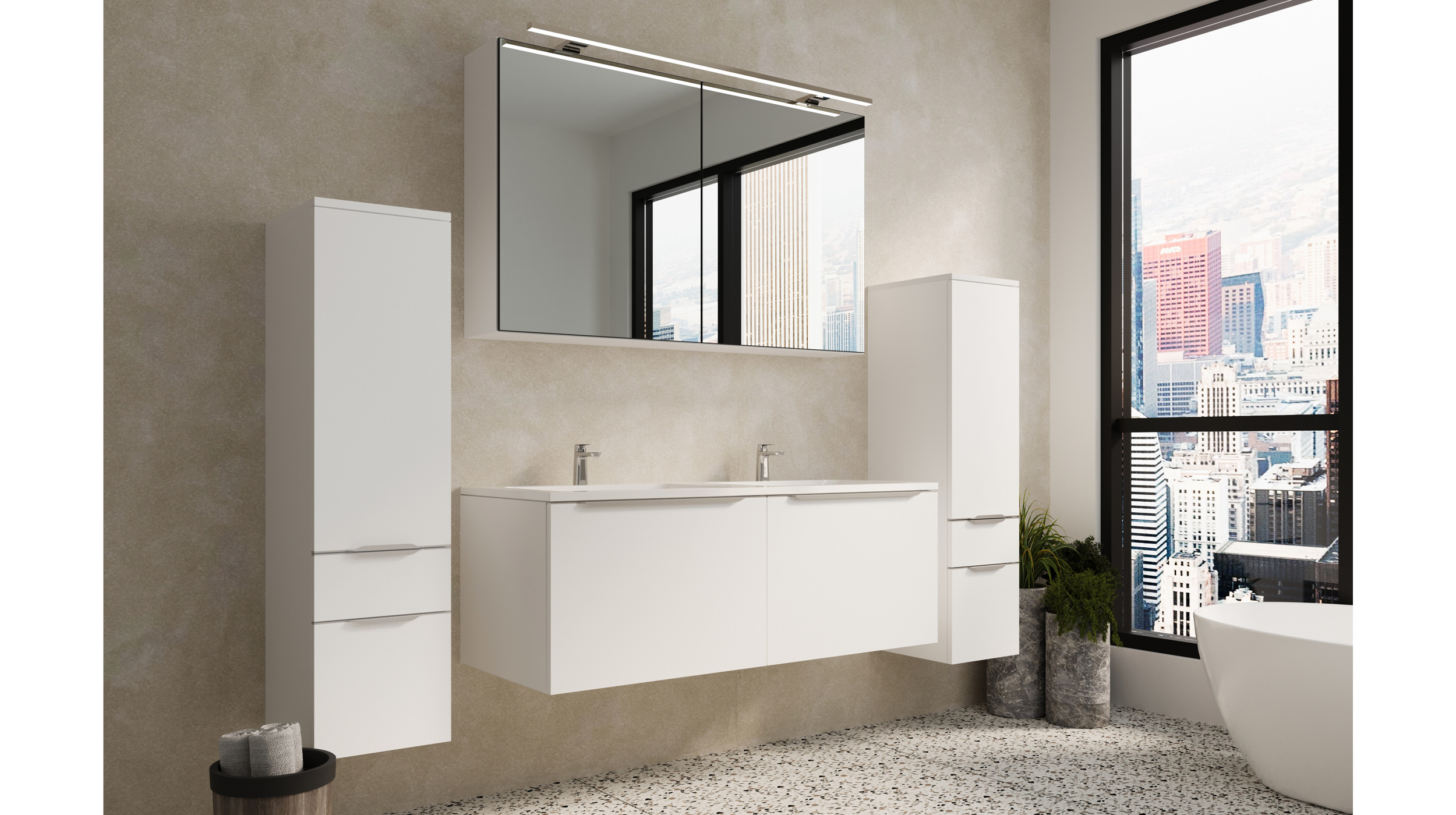 Badmöbel-Set weiß matt - 4 Teile - Waschtisch 121 cm - SANTANA