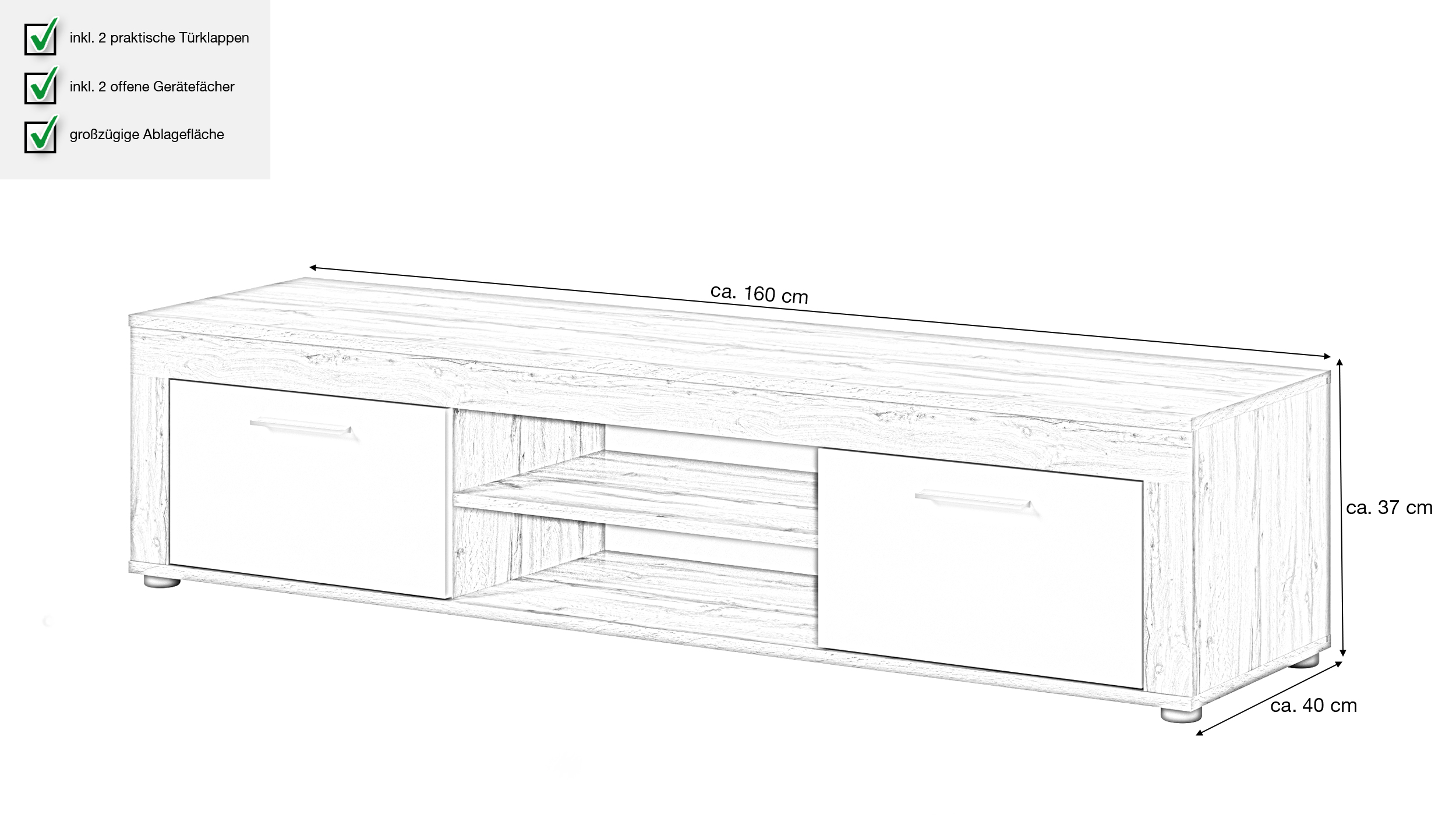TV-Lowboard weiß Wotan Eiche 160 cm - JAM