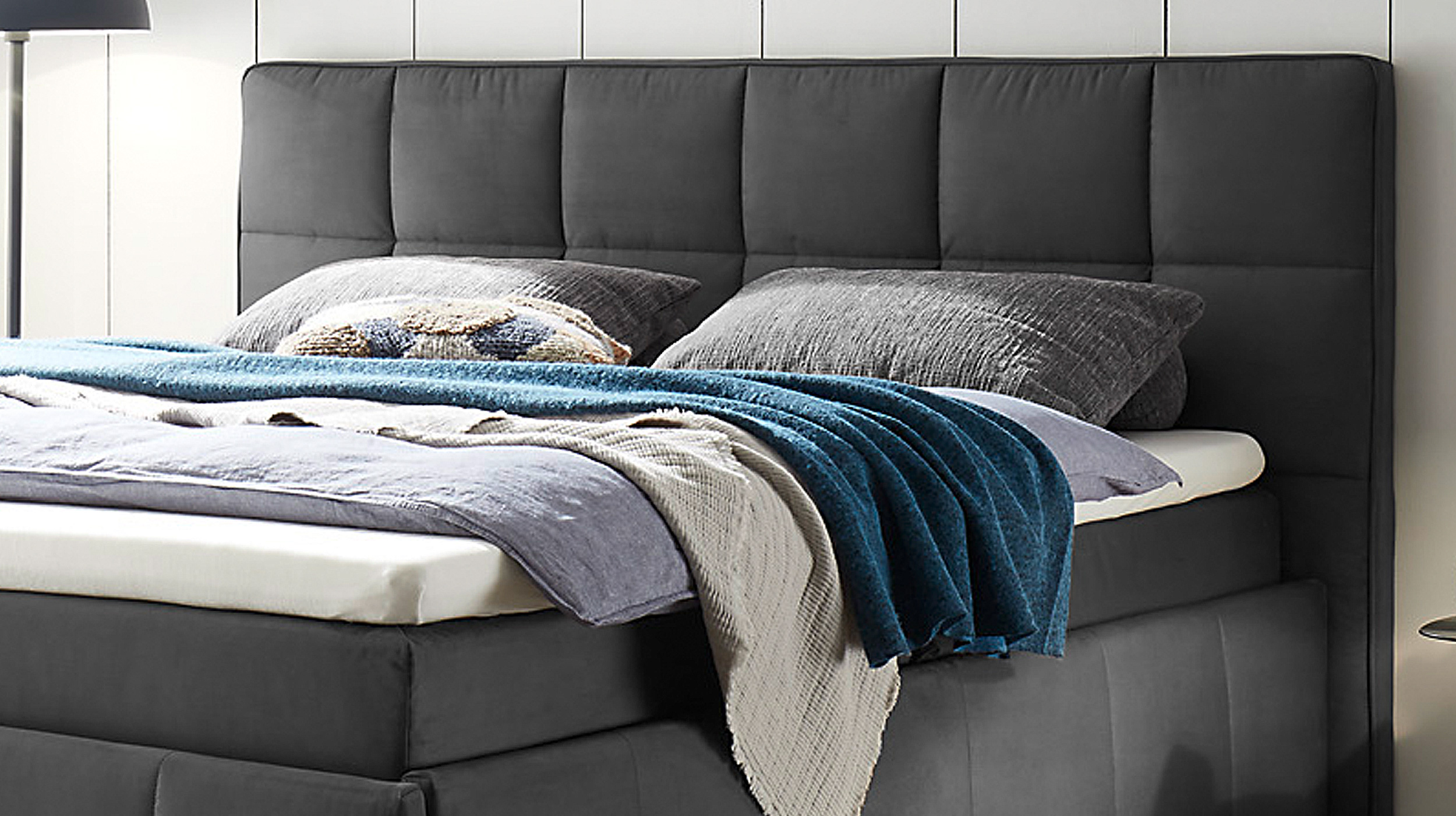 Boxbett 180 cm - mit Bettkasten - anthrazit - FULHAM