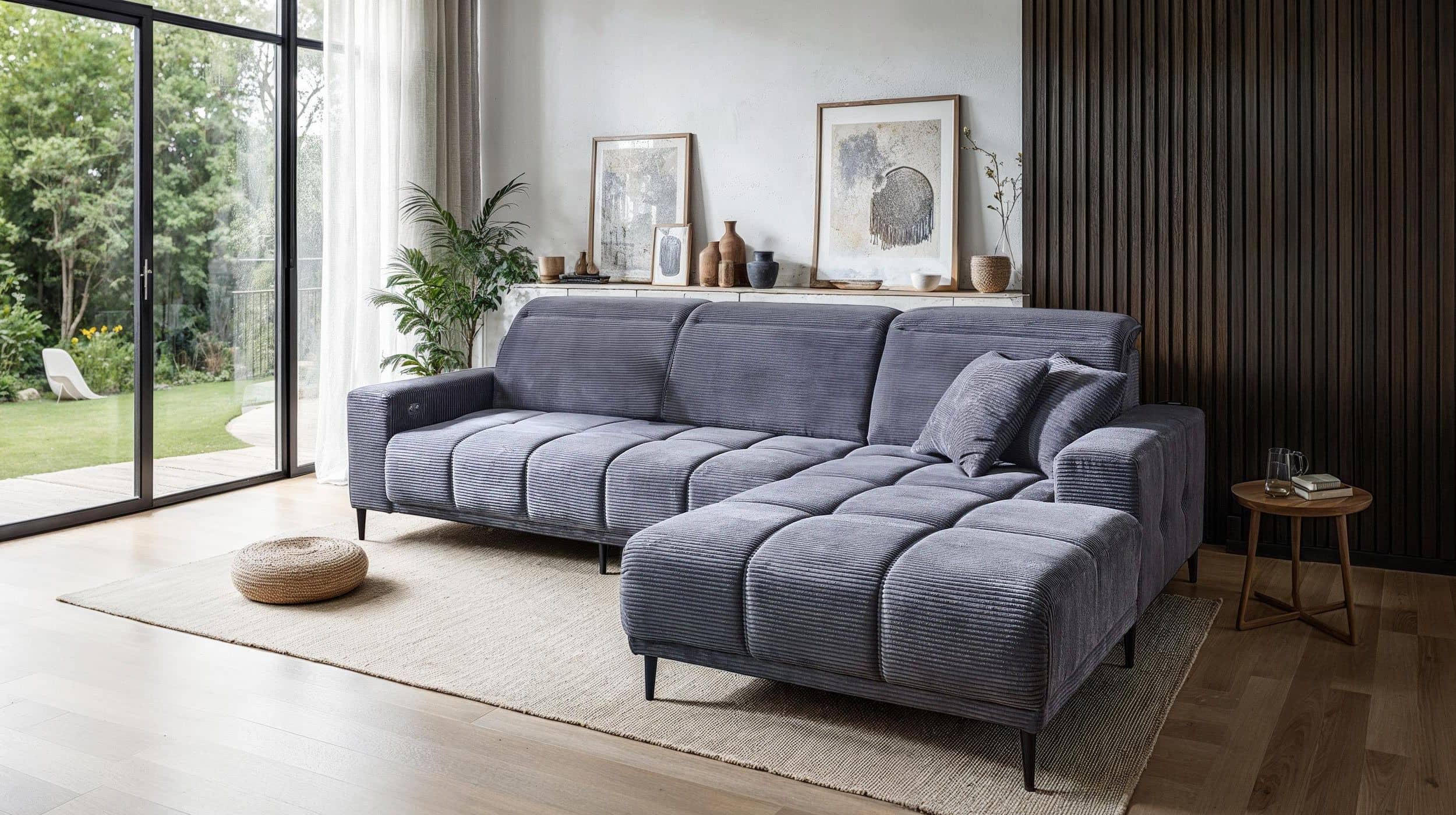 Ecksofa Cord grau 286 x 195 cm - MARISOL