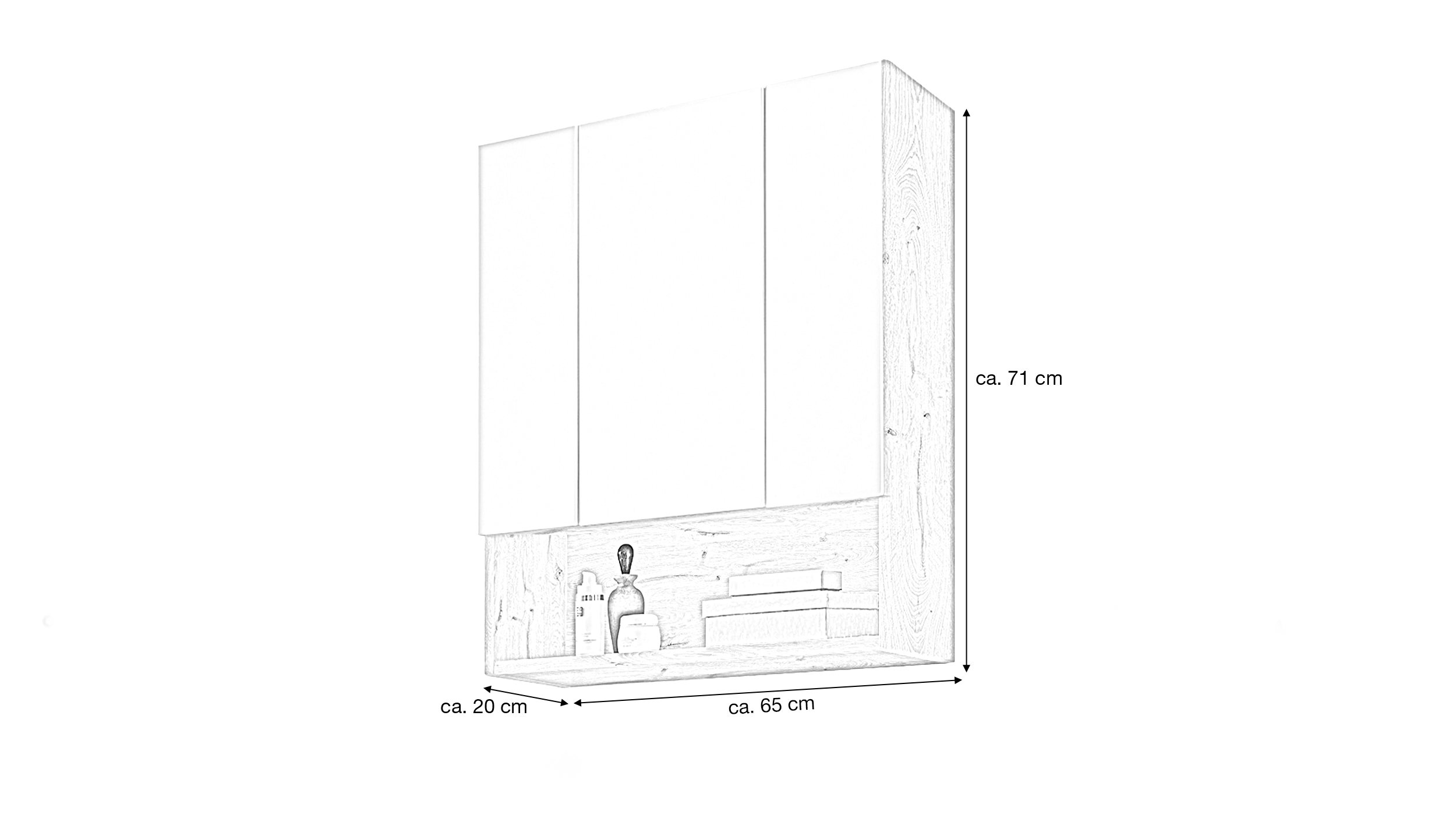 Spiegelschrank Viking Eiche 65 cm - 3-türig - KRETA