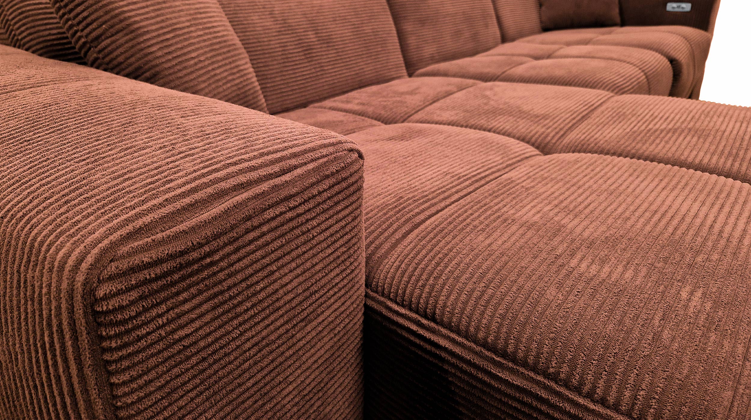 Ecksofa Cord rost 302 x 167 cm mit Relaxfunktion - OT links - TONI