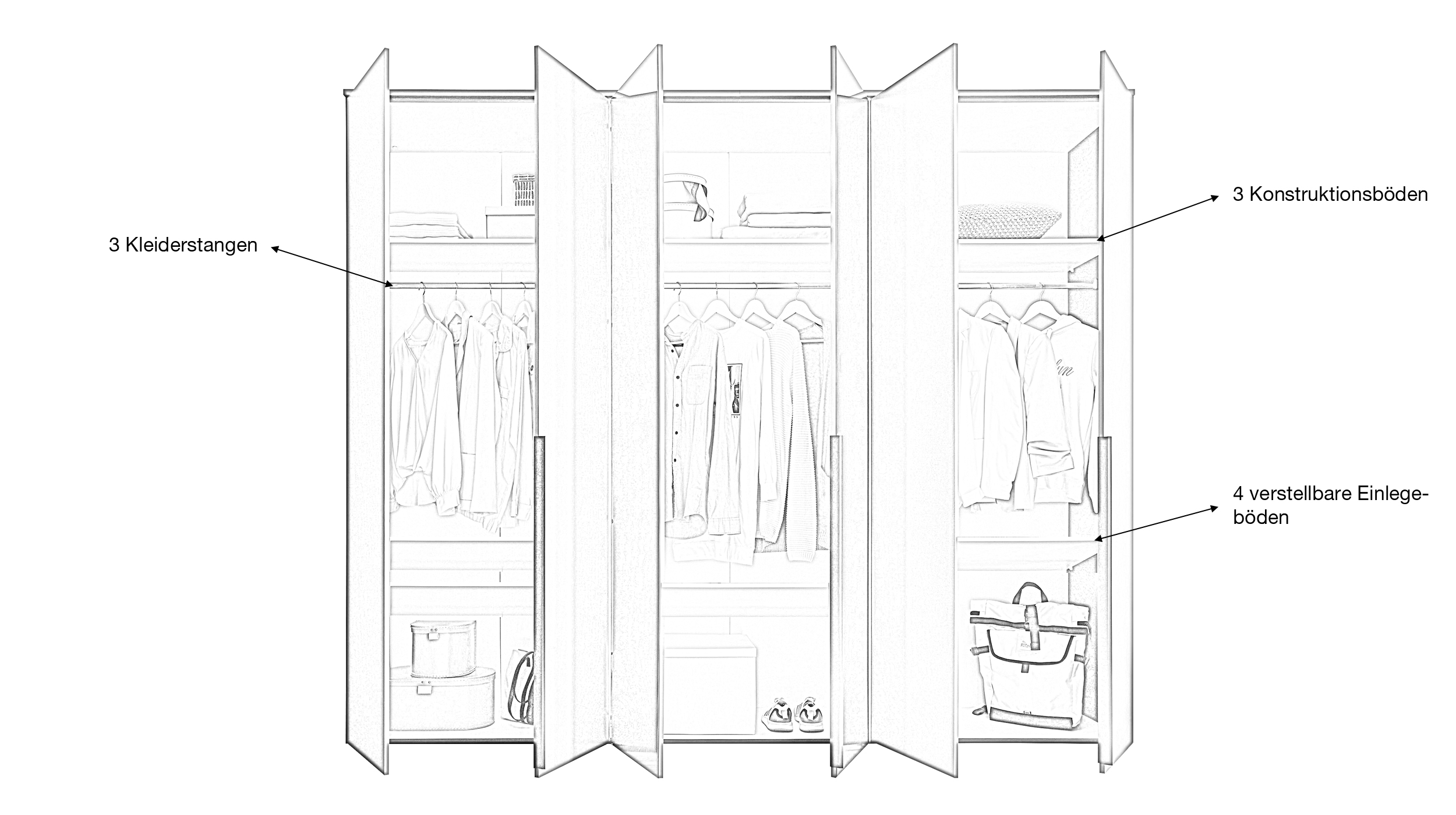 Kleiderschrank mit Spiegel 270 cm graphit - 6-türig - KEVO