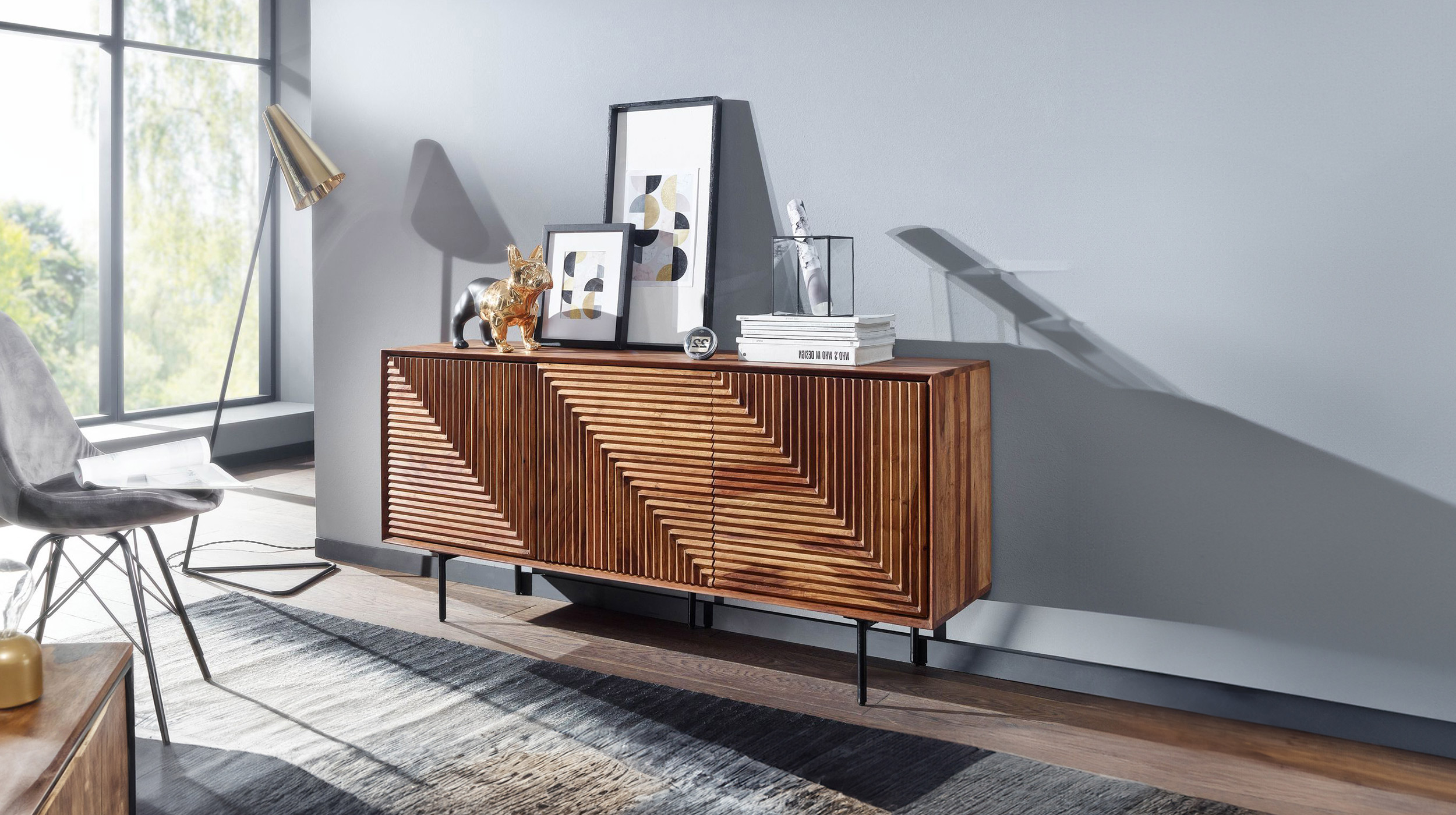 Sideboard Sheesham massiv 148 x 40 cm 3-türig -  DAINA