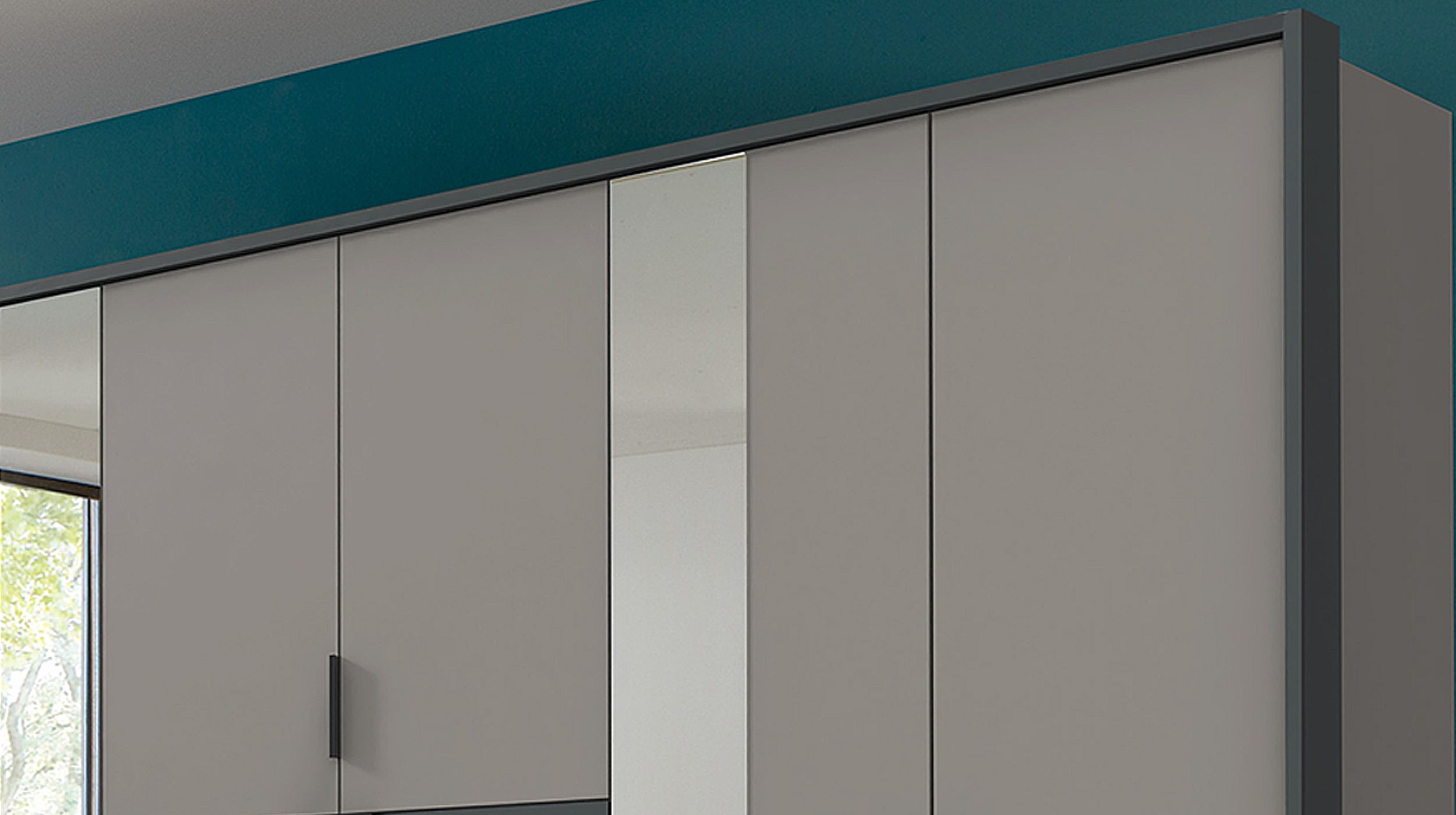Kleiderschrank mit Spiegel 270 cm grau - graphit 6-türig - XANTEN