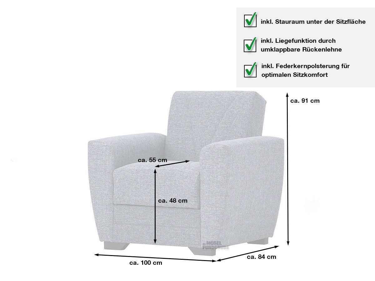 TV-Sessel grau mit Liegefunktion und Stauraum - ACUN