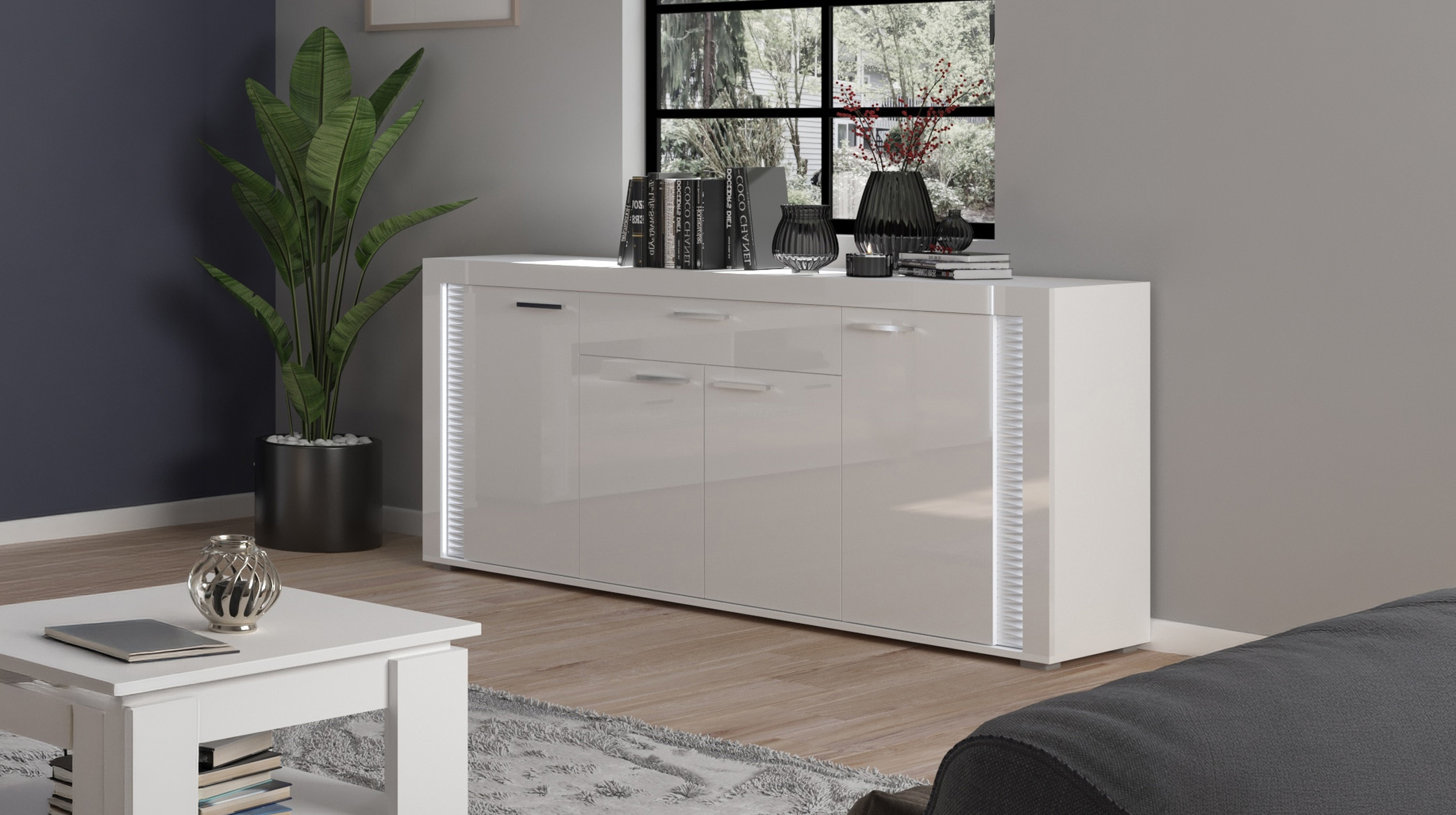 Sideboard mit Schublade weiß hochglanz 182 cm - SKYLIGHT