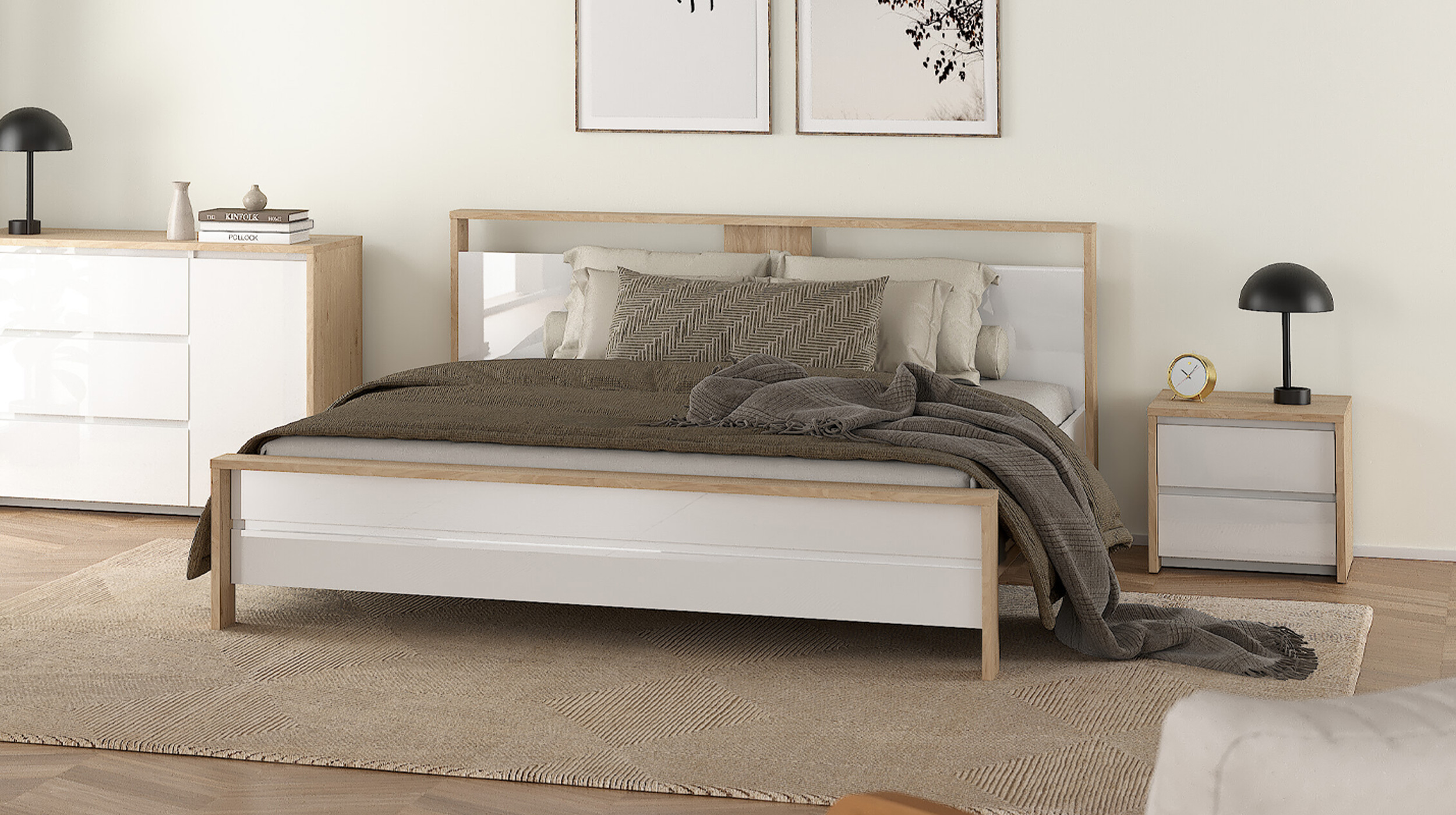 Futonbett 180 x 200 cm weiß hochglanz Jackson Hickory - NEXT