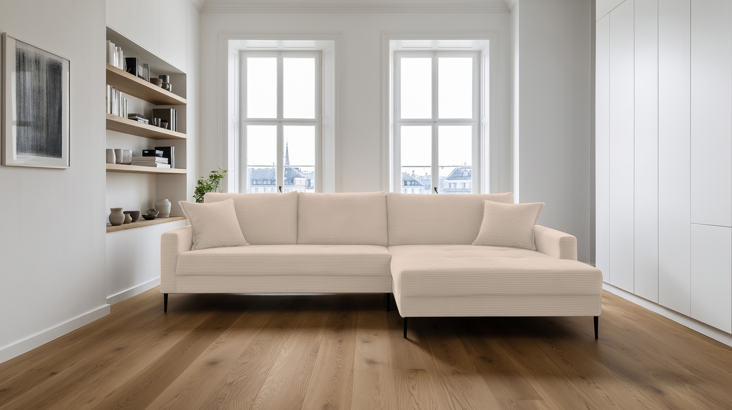 Ecksofa Cord creme 276 x 173 cm - OT rechts - SUMMER