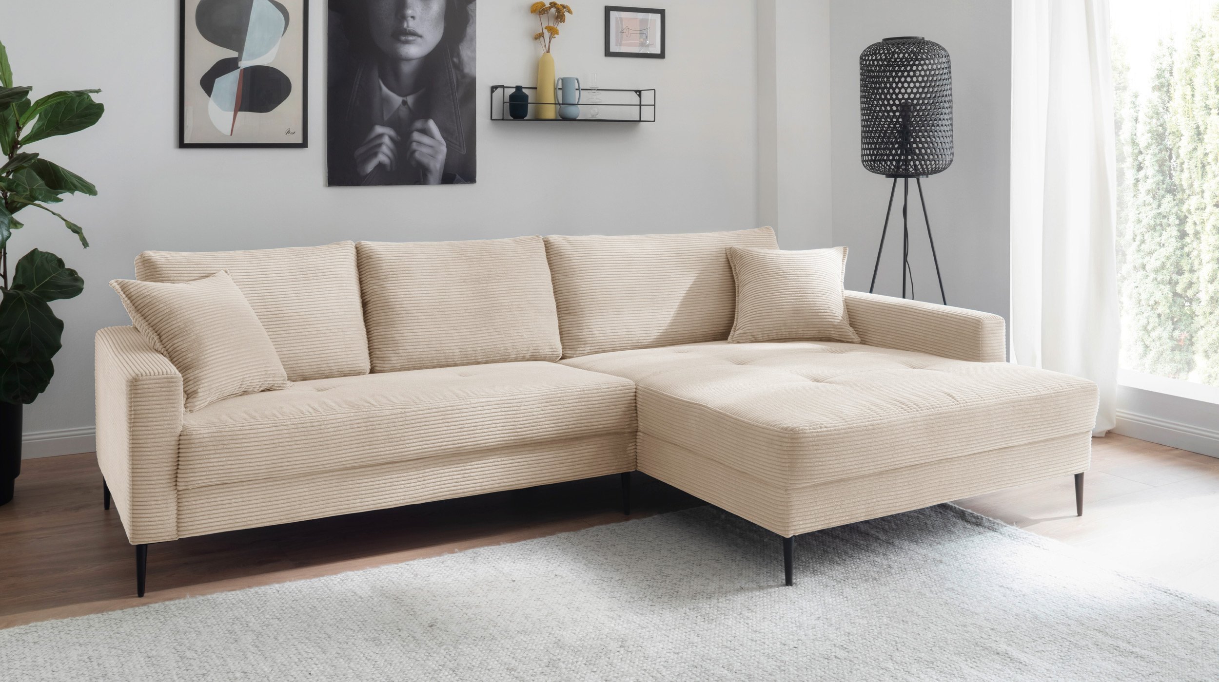 Ecksofa Cord creme 276 x 173 cm - SUMMER