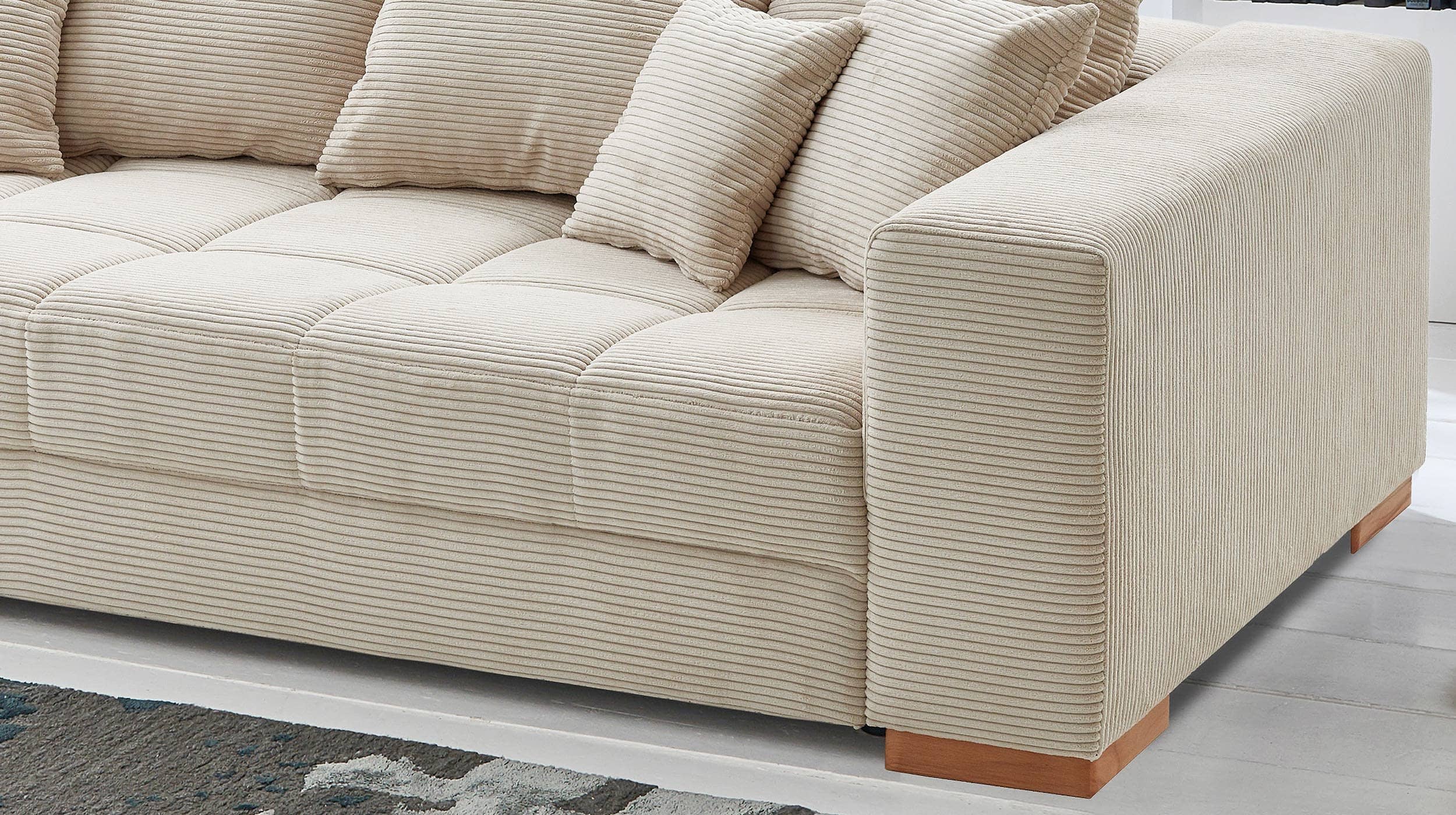 Big Sofa beige Cord 254 cm - Nosagunterfederung - BORNEO
