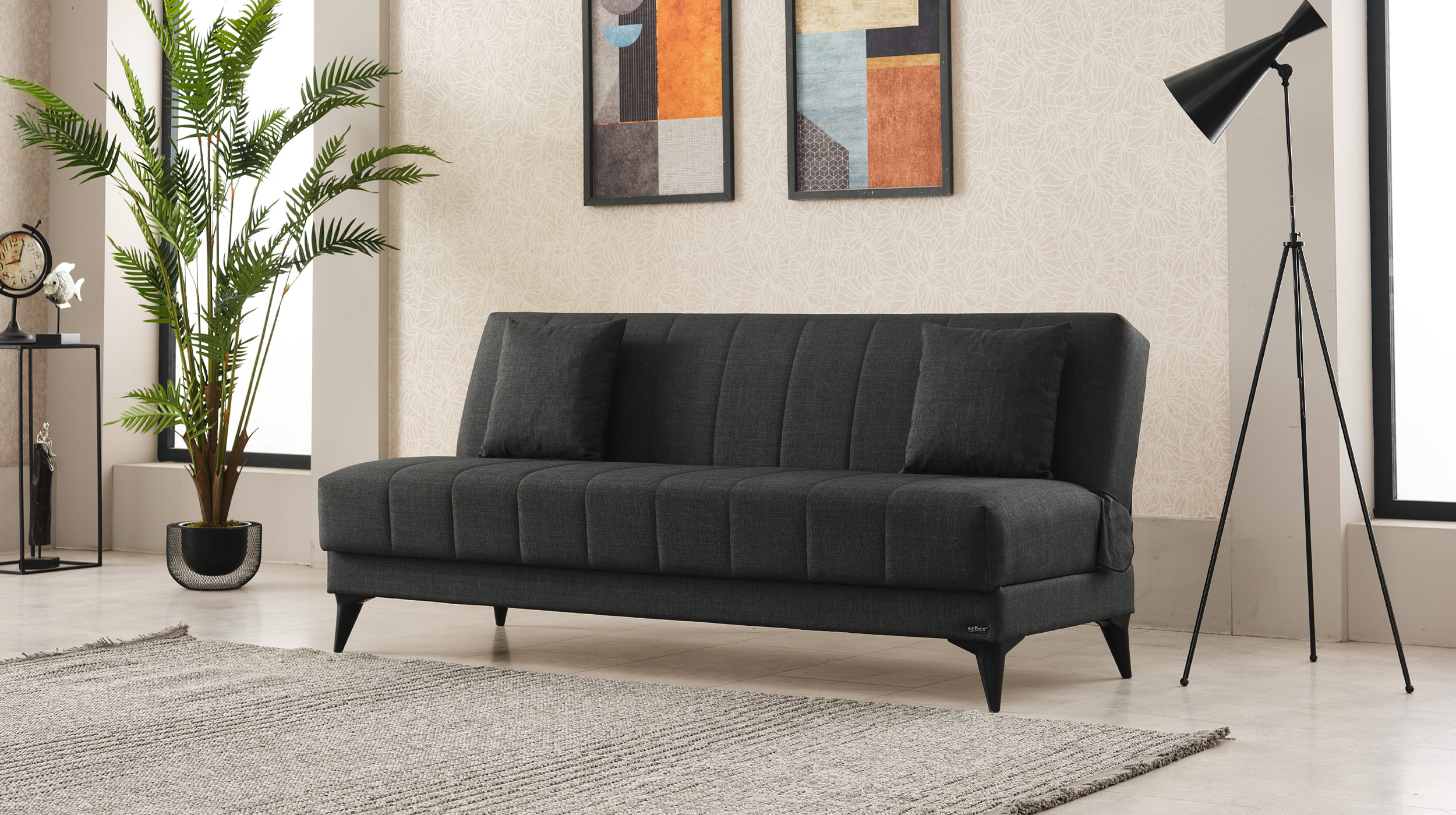Einzelsofa 3-Sitzer grau Schlaffunktion Bettkasten 192 cm - ACTION