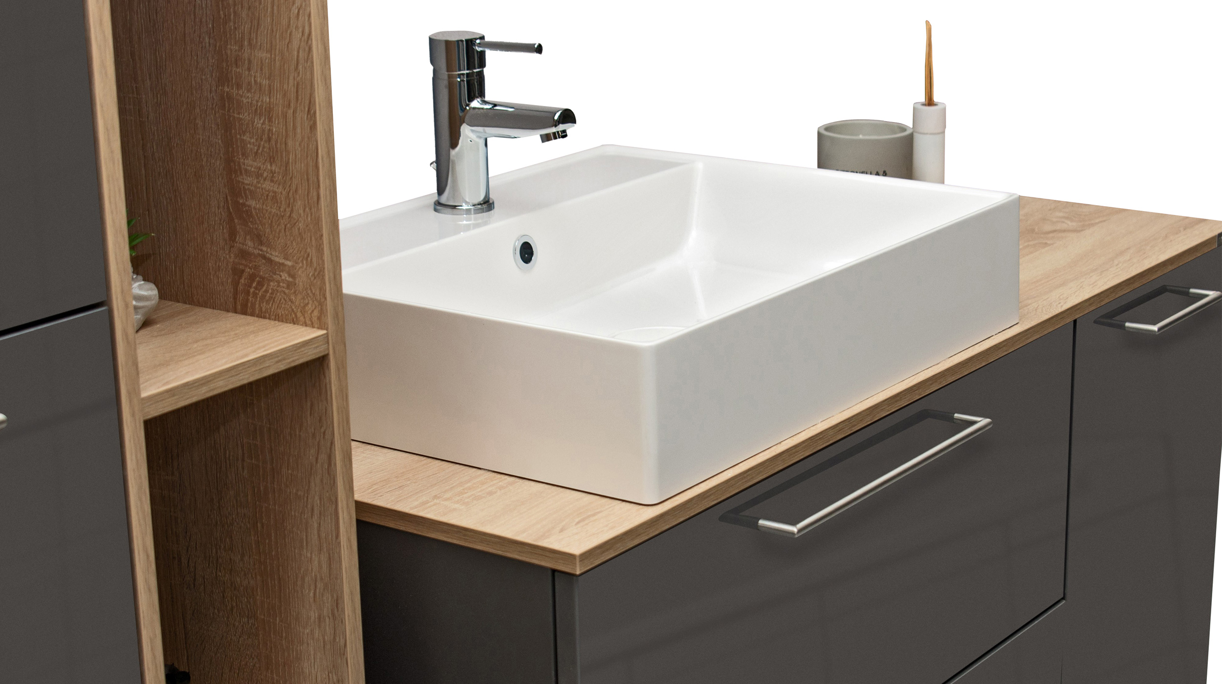 Badmöbel-Set grau hochglanz - 2 Teile - Waschtisch 120 cm - FRANKA