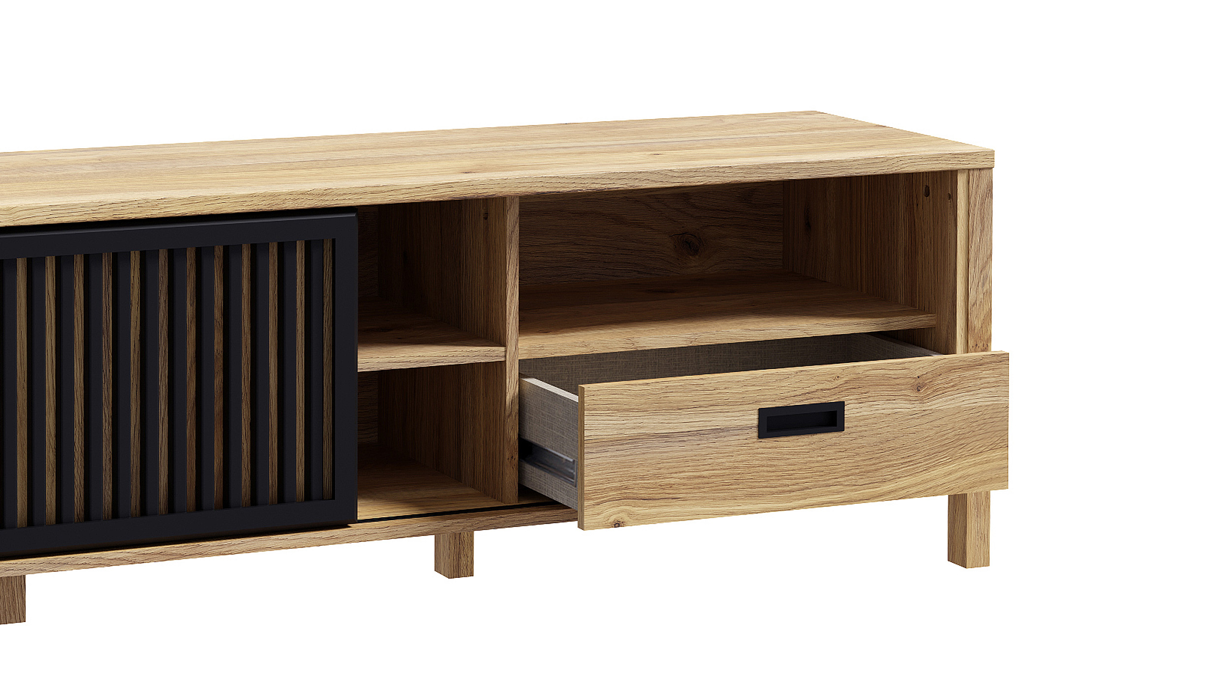 TV-Lowboard - Schiebetür - Mauvella Eiche - schwarz - 175 cm - JYTANA