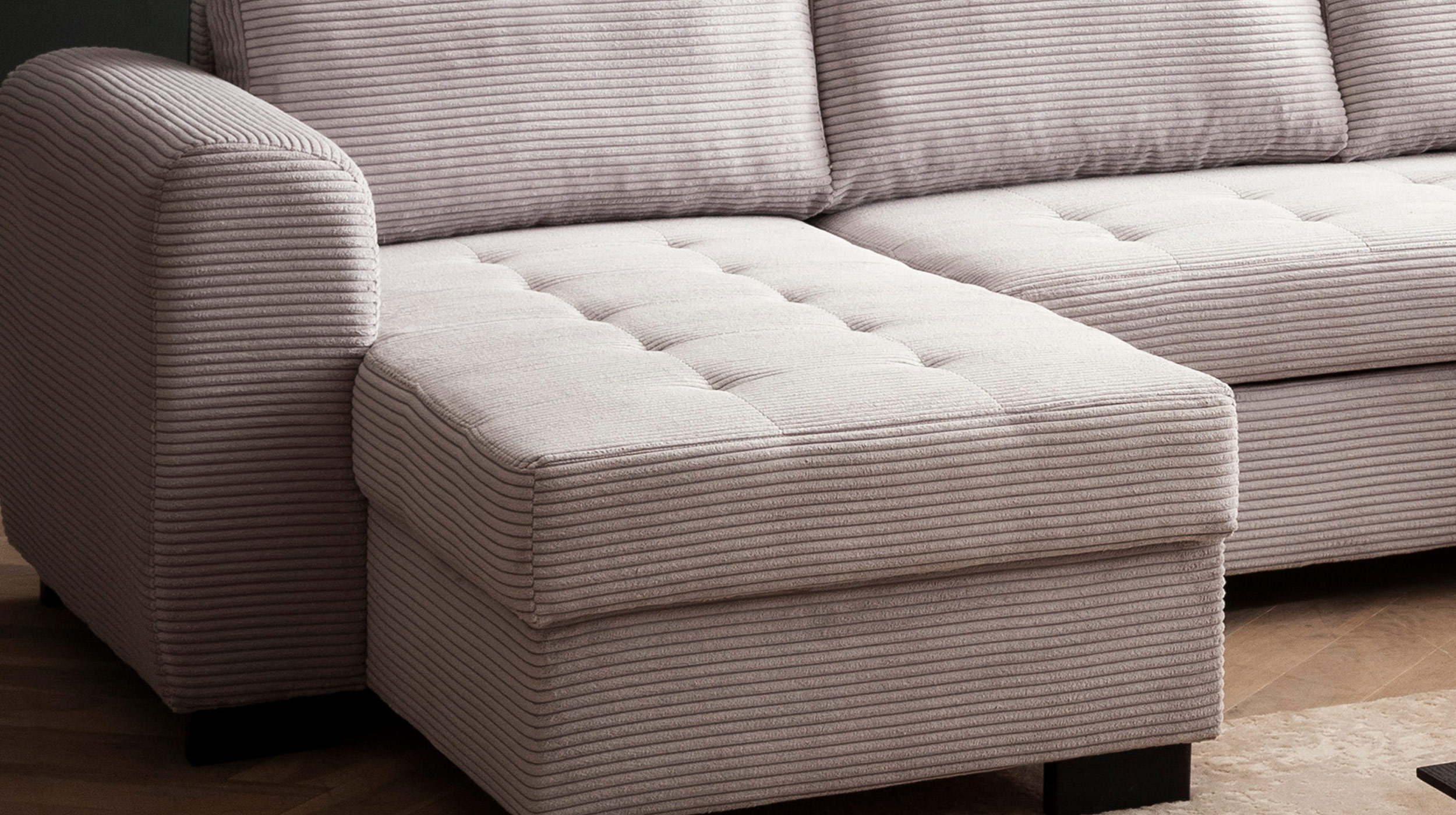Wohnlandschaft Cord Schlaffunktion grau Bettkasten 305 cm - MALTE