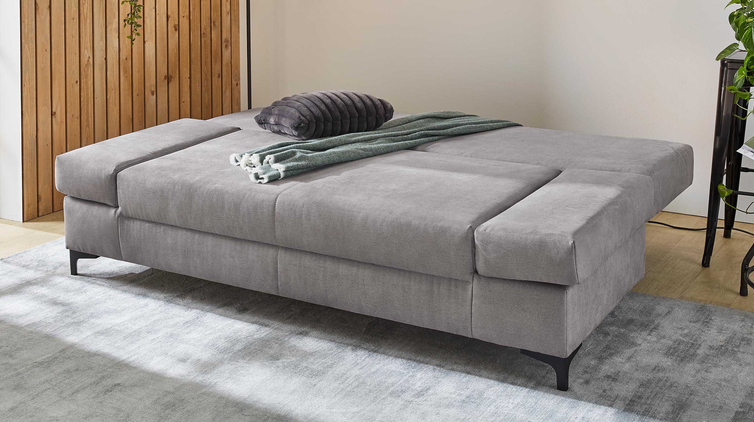 Schlafsofa mit Bettkasten hellgrau 195 x 94 cm - PIT