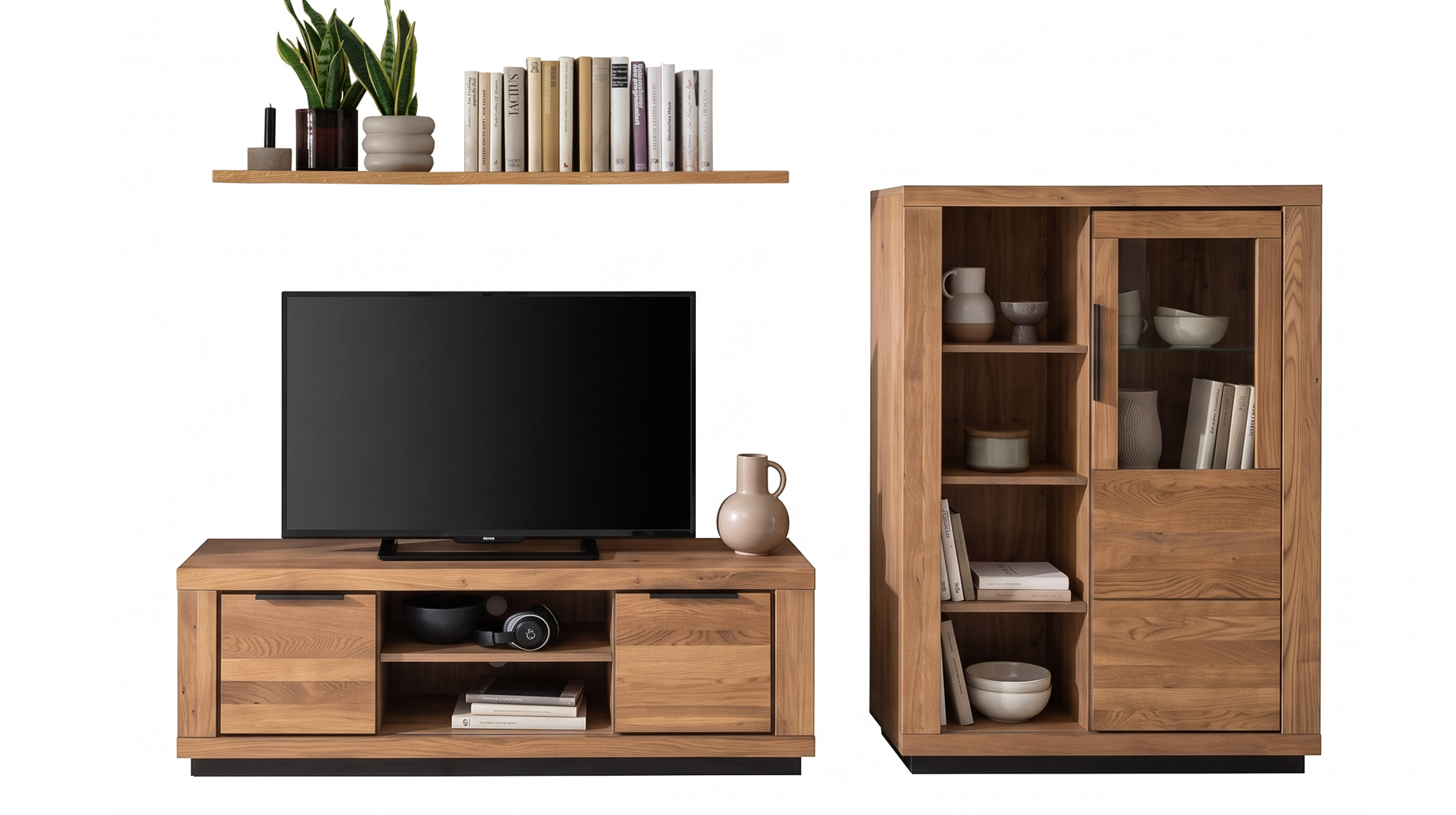 Wohnzimmer-Set Wildeiche 3-teilig mit Highboard und TV-Lowboard - GRENO