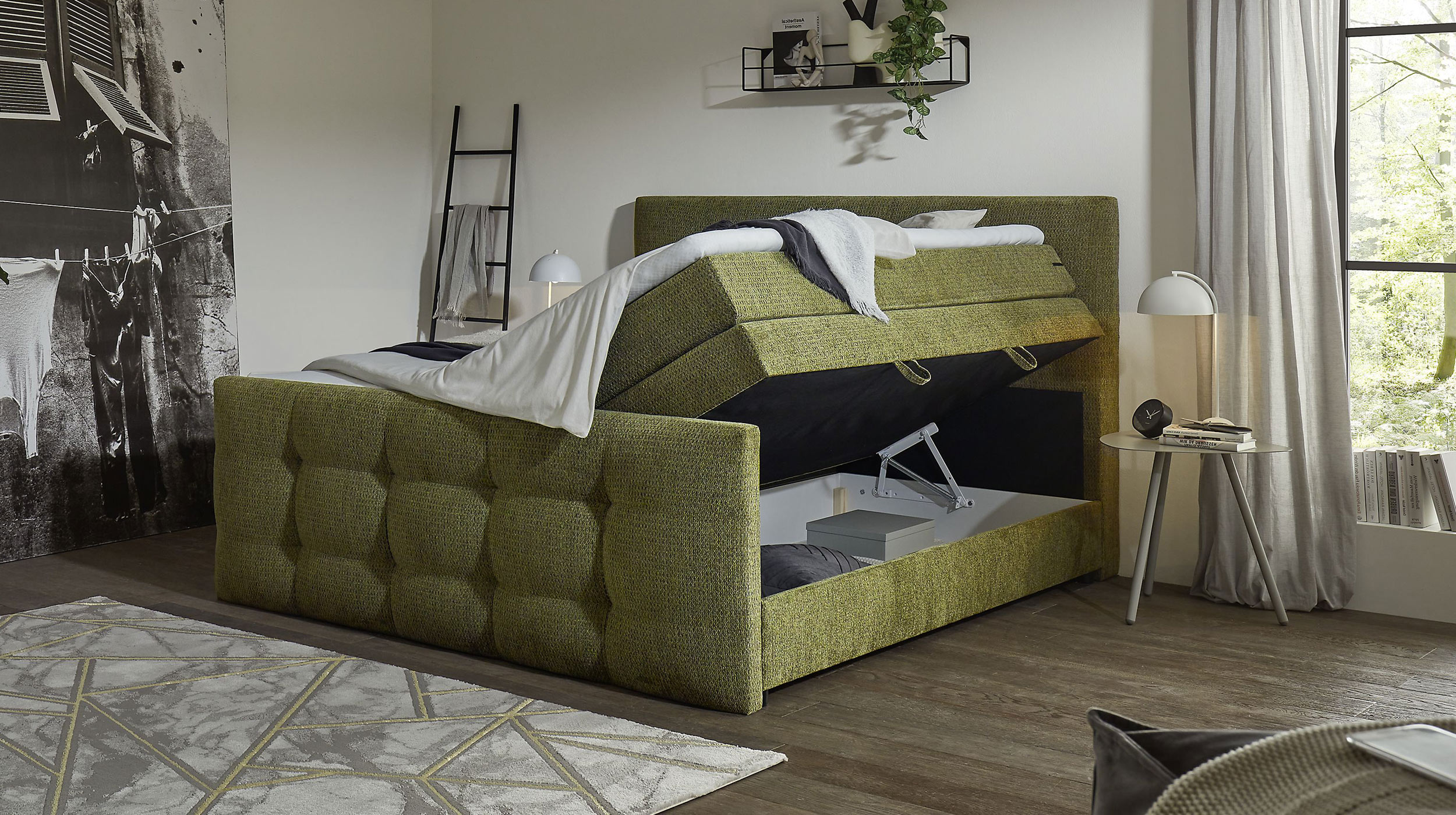 Boxspringbett 200 x 200 cm Bettkasten Chenille grün - IMOLA