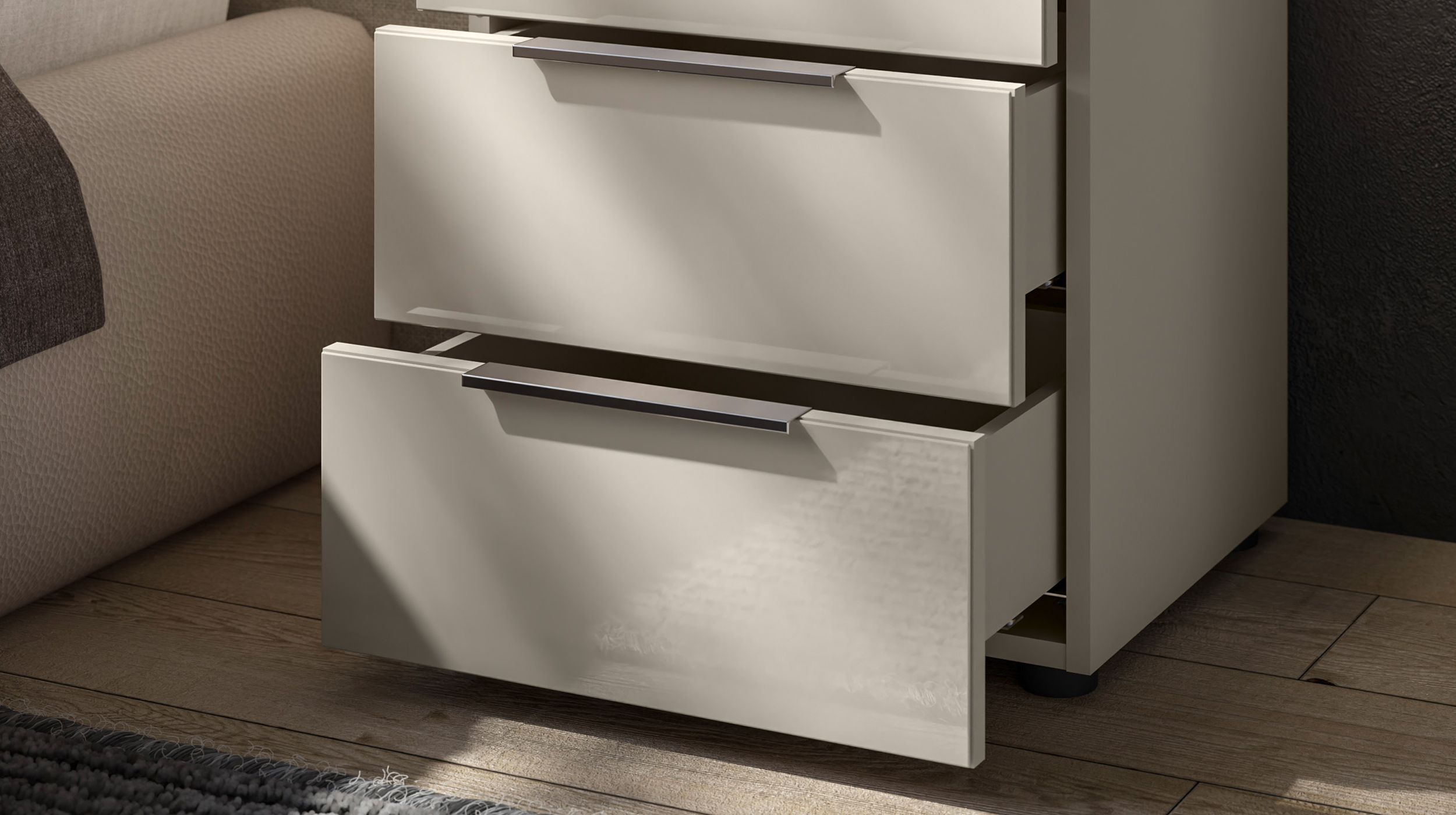 Nachttisch beige - Glasfront - 45 x 40 cm Nachtkommode - SANTORIN