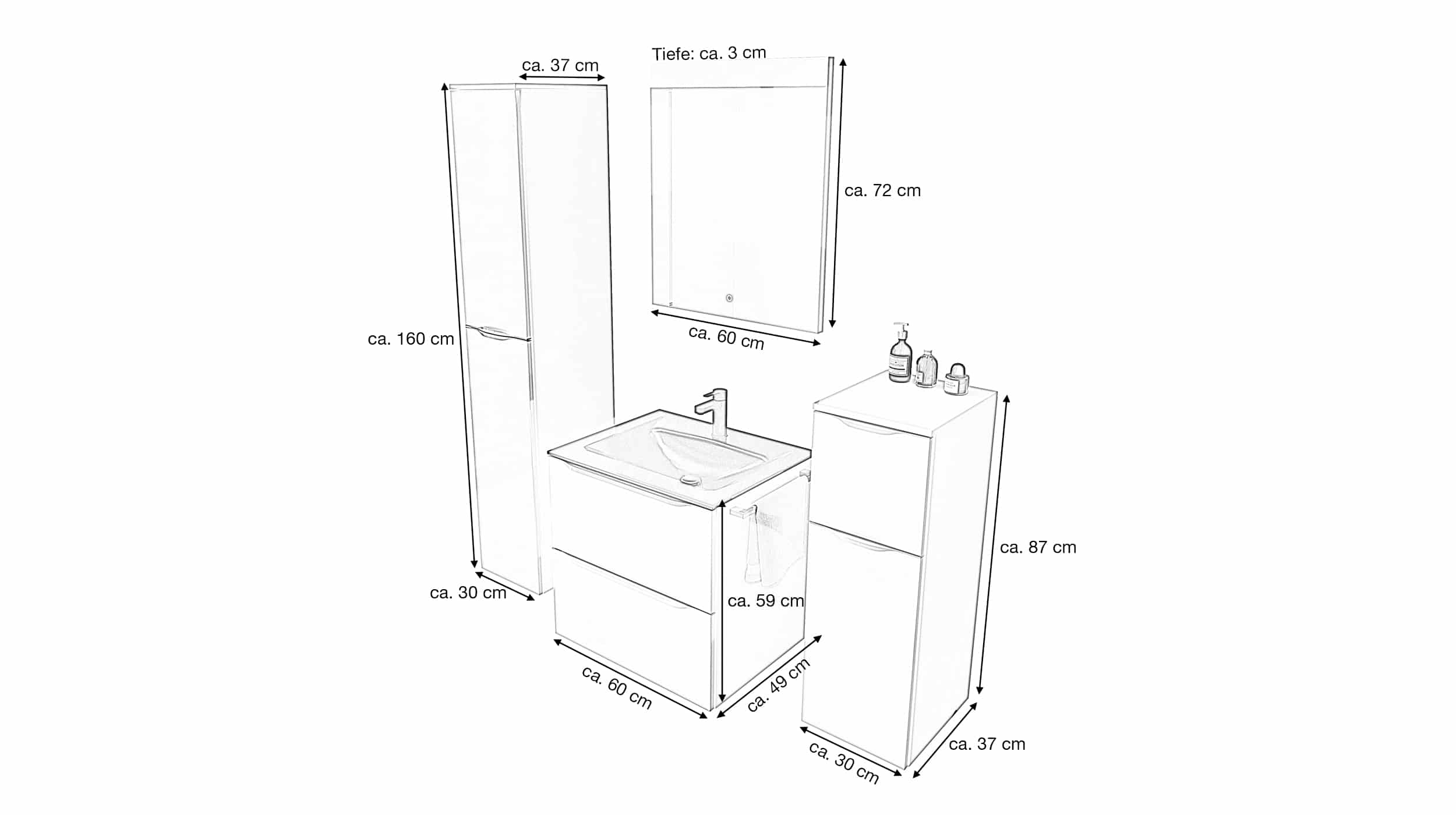 Nobilia Badmöbelset Alpinweiß Glanz - 4-tlg - Waschplatz 60 cm - FRANA