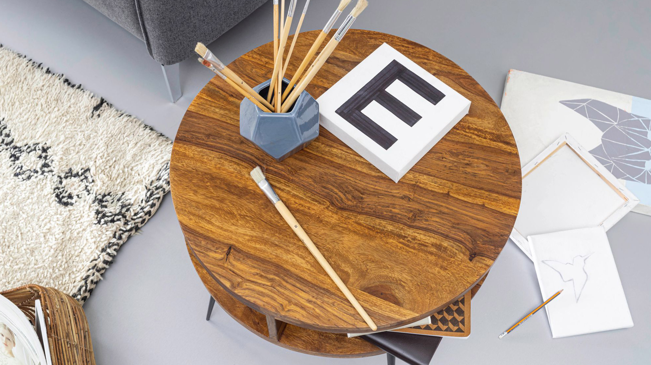 Couchtisch rund Sheesham massiv gebeizt 60 x 60 cm - YORICK 