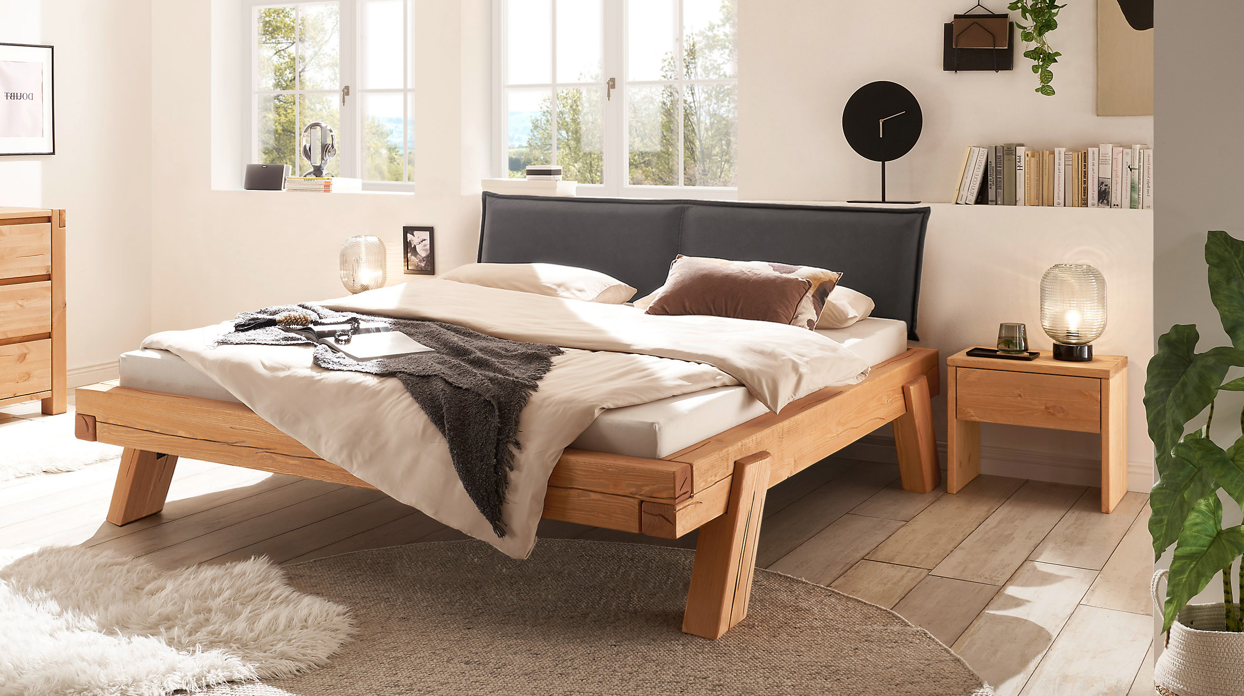 Balkenbett Massivholzbett 140 cm Kiefer geölt gebeizt - BERGTAL SOFT