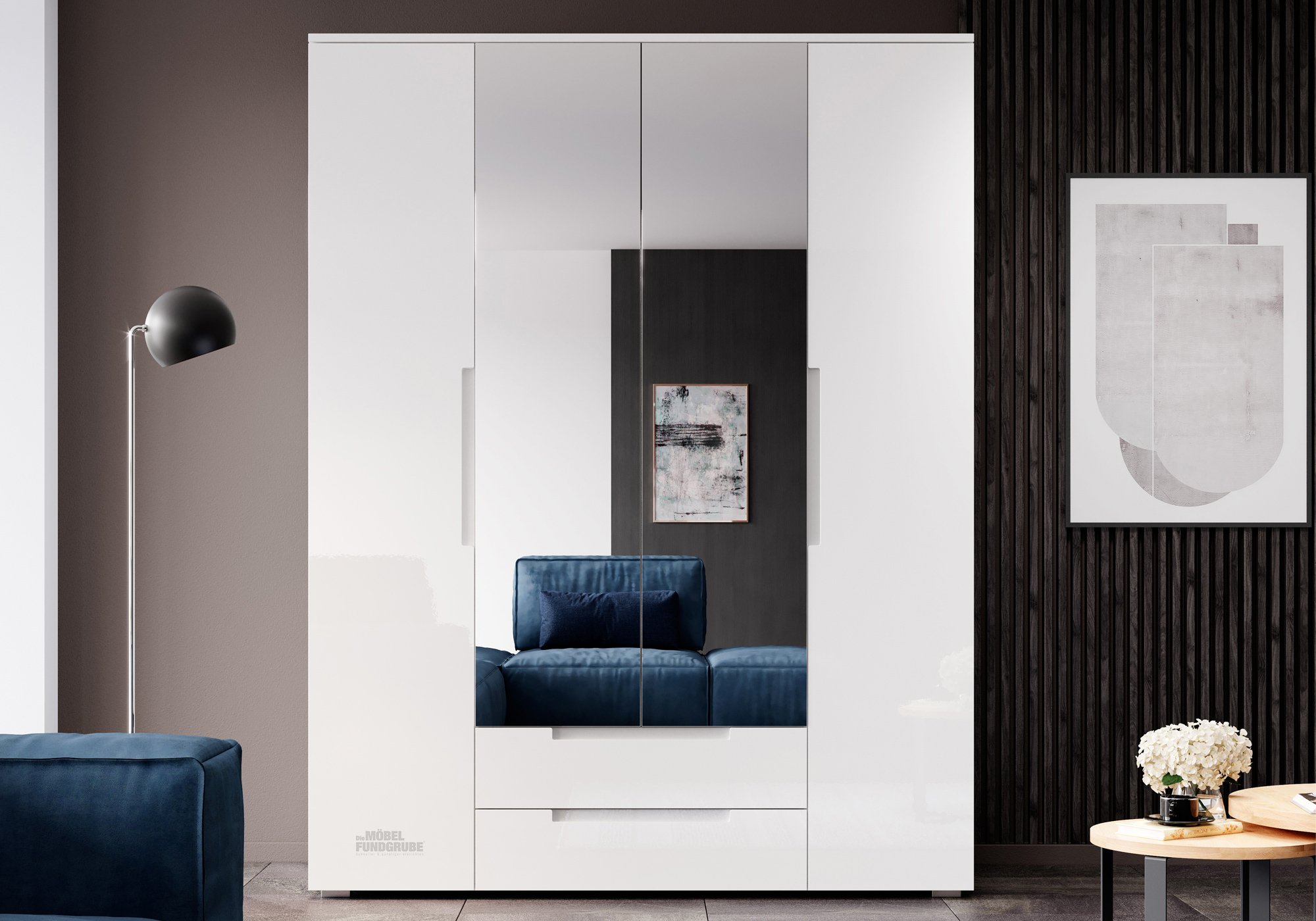 Kleiderschrank mit Spiegel - weiß hochglanz - 160 cm - SPICE