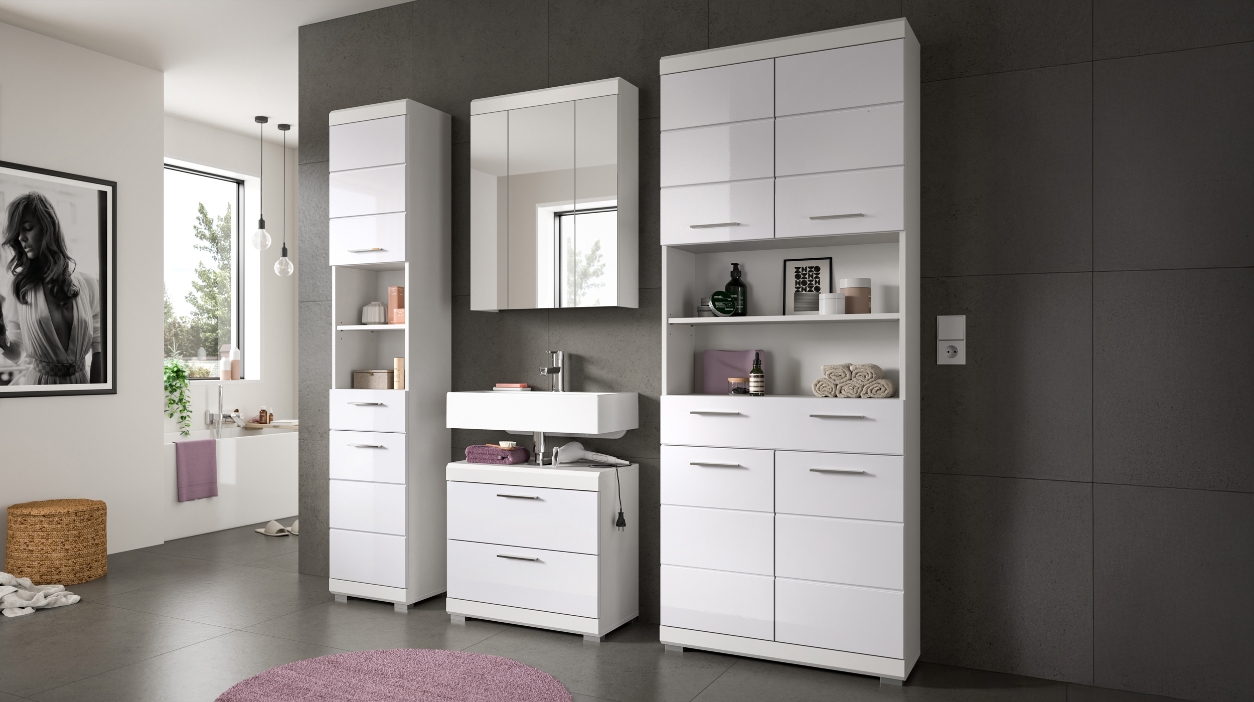 Spiegelschrank weiß hochglanz 60 cm - SCOUT