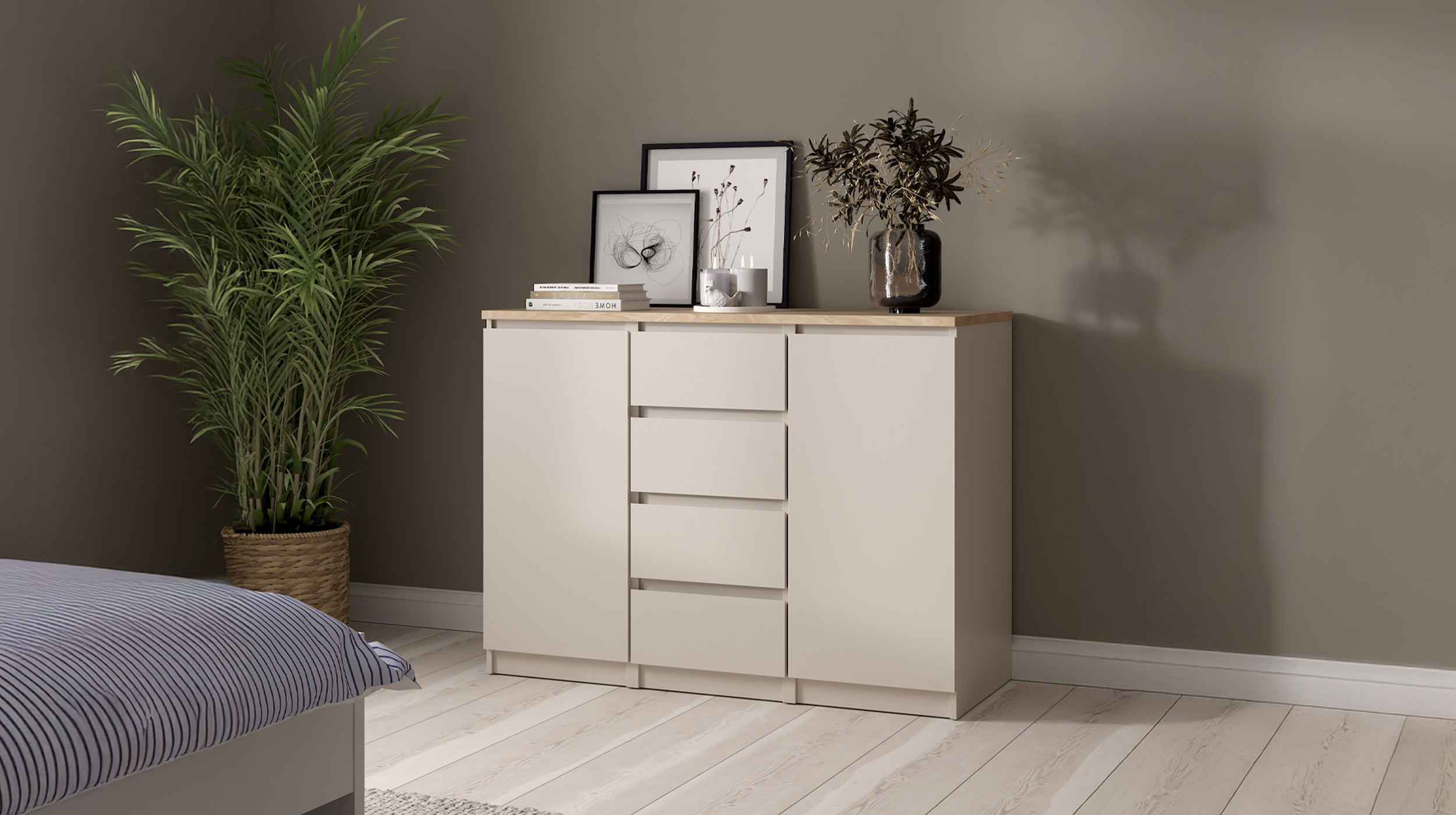 Sideboard mit 4 Schubladen beige - Jackson Hickory 121 cm - NAIA Sideboard mit 4 Schubladen beige - Jackson Hickory 121 cm - NAIA