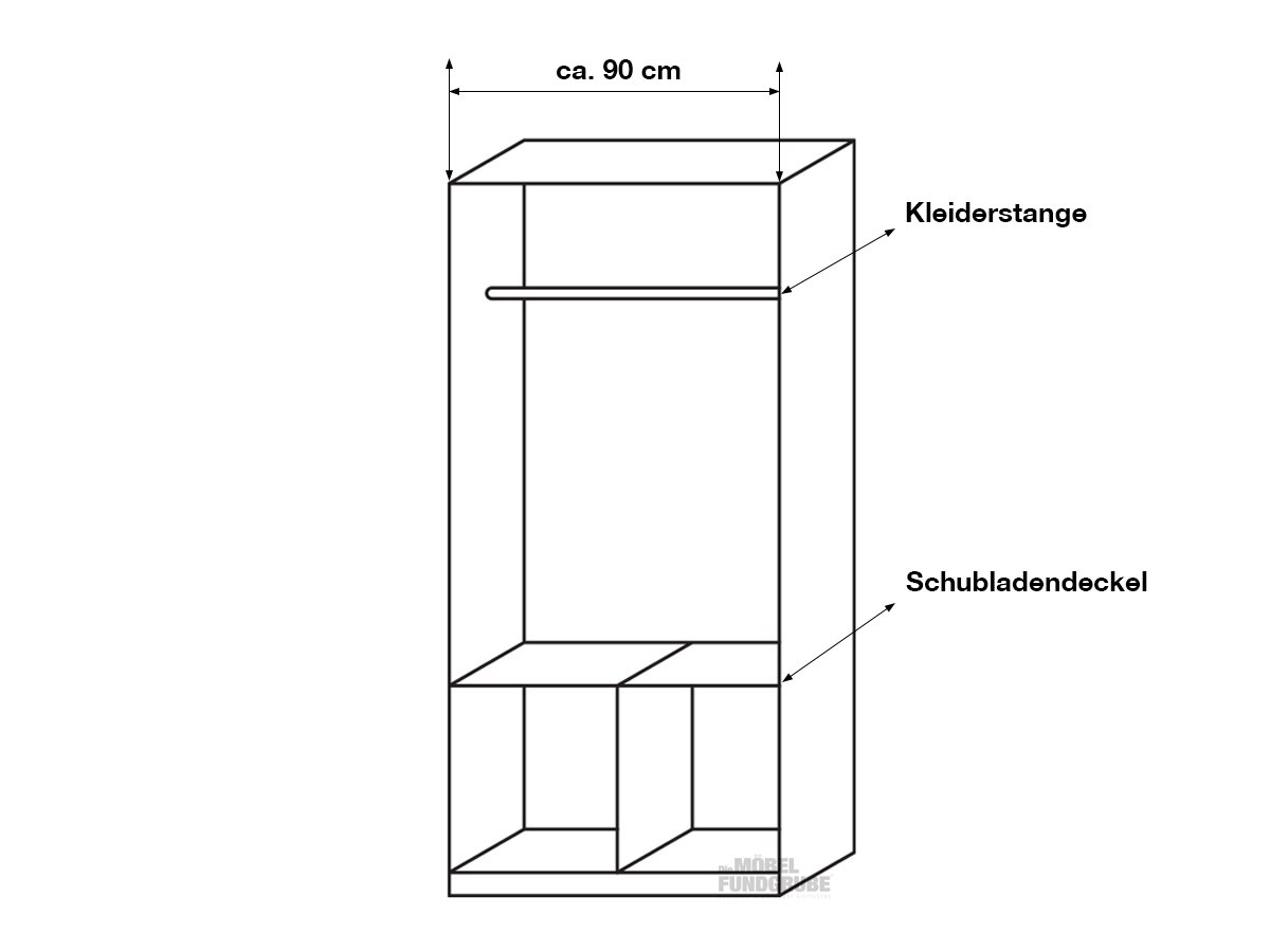 Kleiderschrank weiß hochglanz - rauch - 91 cm - CELLE Kleiderschrank weiß hochglanz - rauch - 91 cm - CELLE