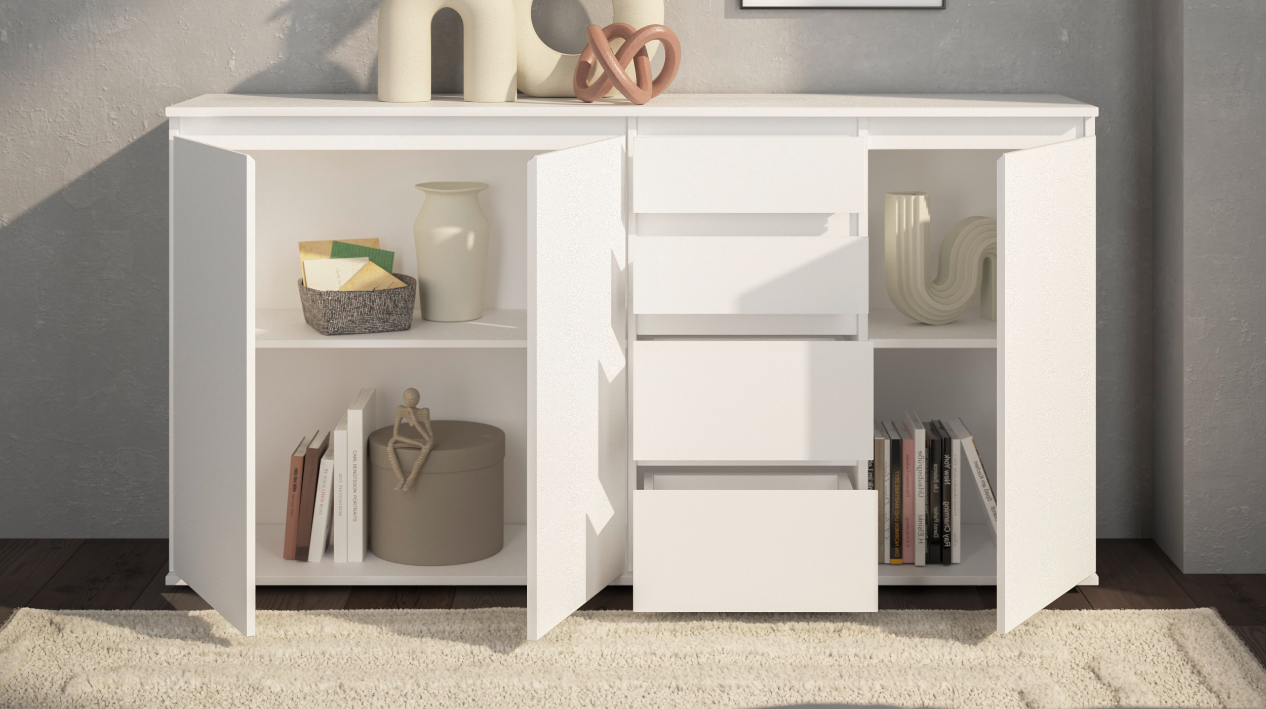 Sideboard mit 4 Schubladen weiß 160 cm - 3-türig - BRESTA