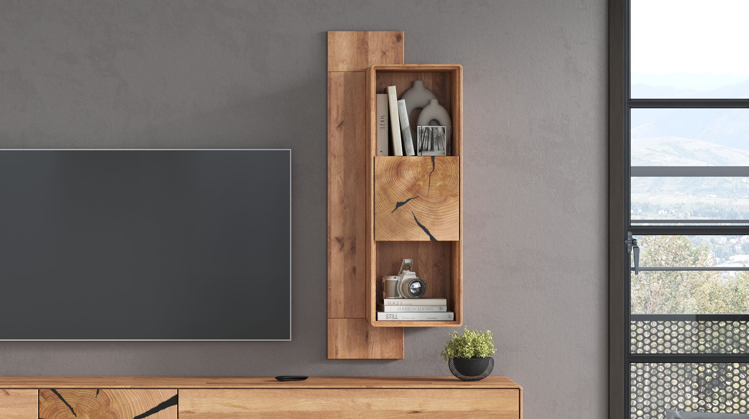 Wandboard Wildeiche massiv geölt - montiert - 104 cm - TORVEN